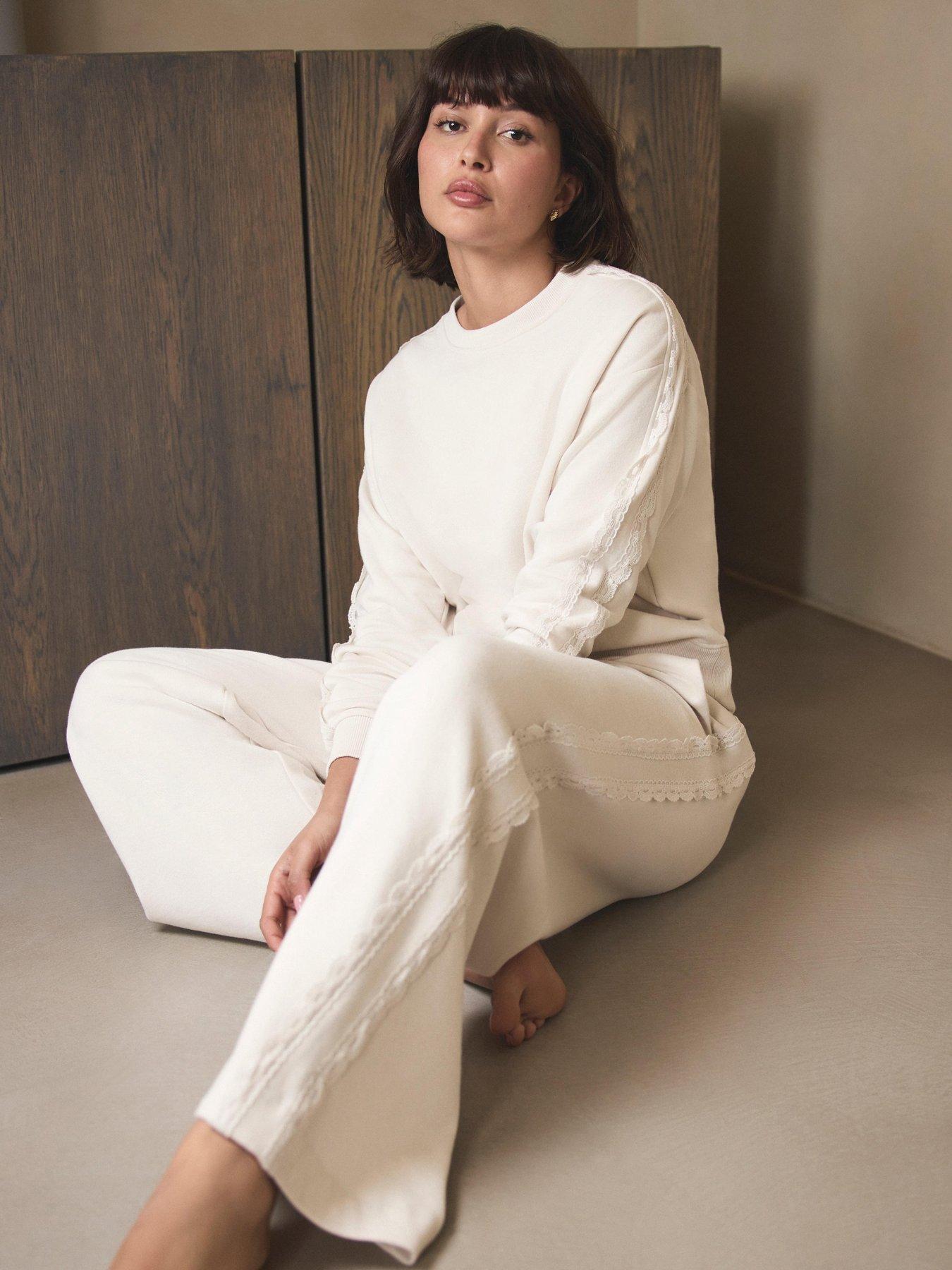 Image 1 of 6 of Mint Velvet Lace Trim Sweatshirt - Cream