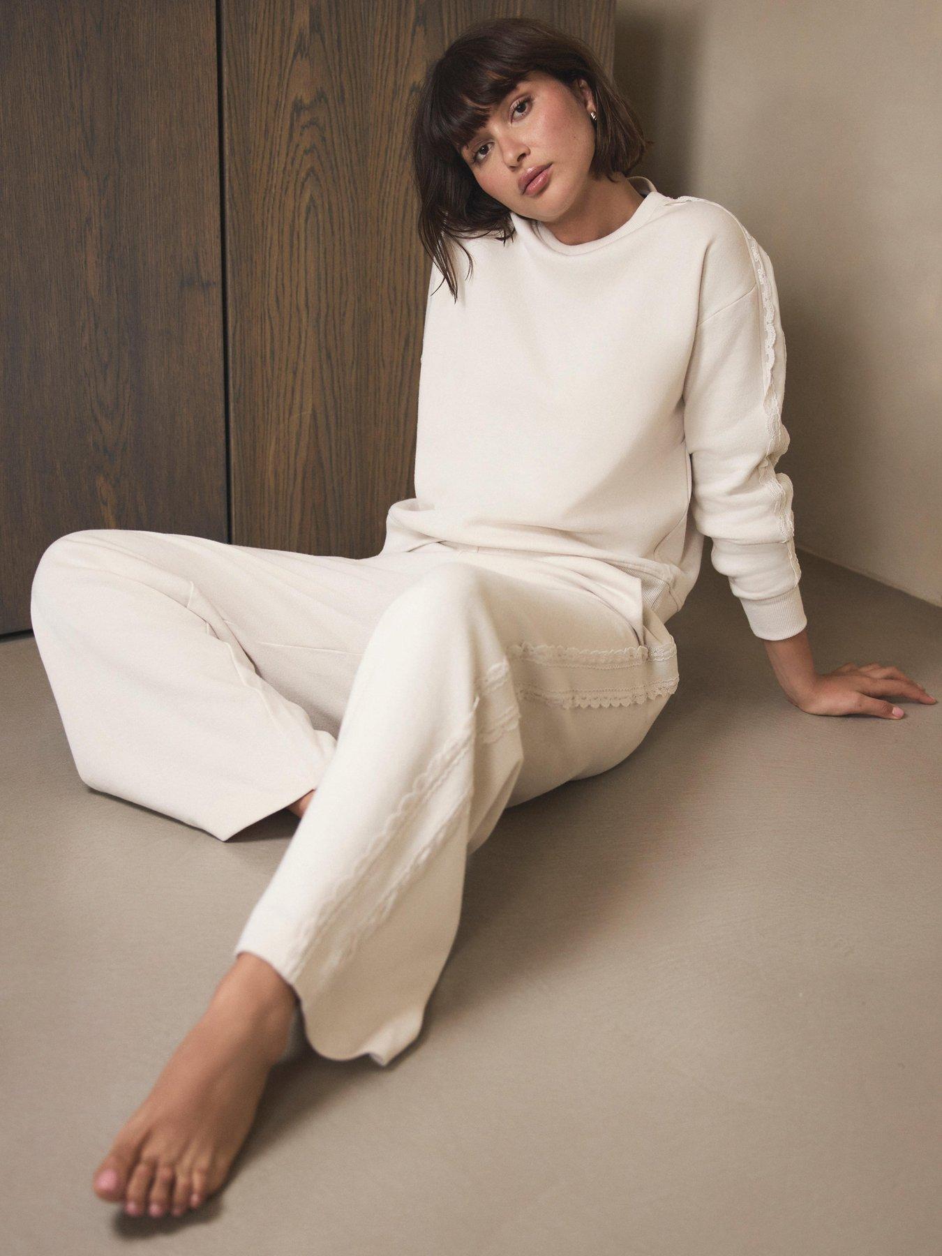 Image 3 of 6 of Mint Velvet Lace Trim Sweatshirt - Cream