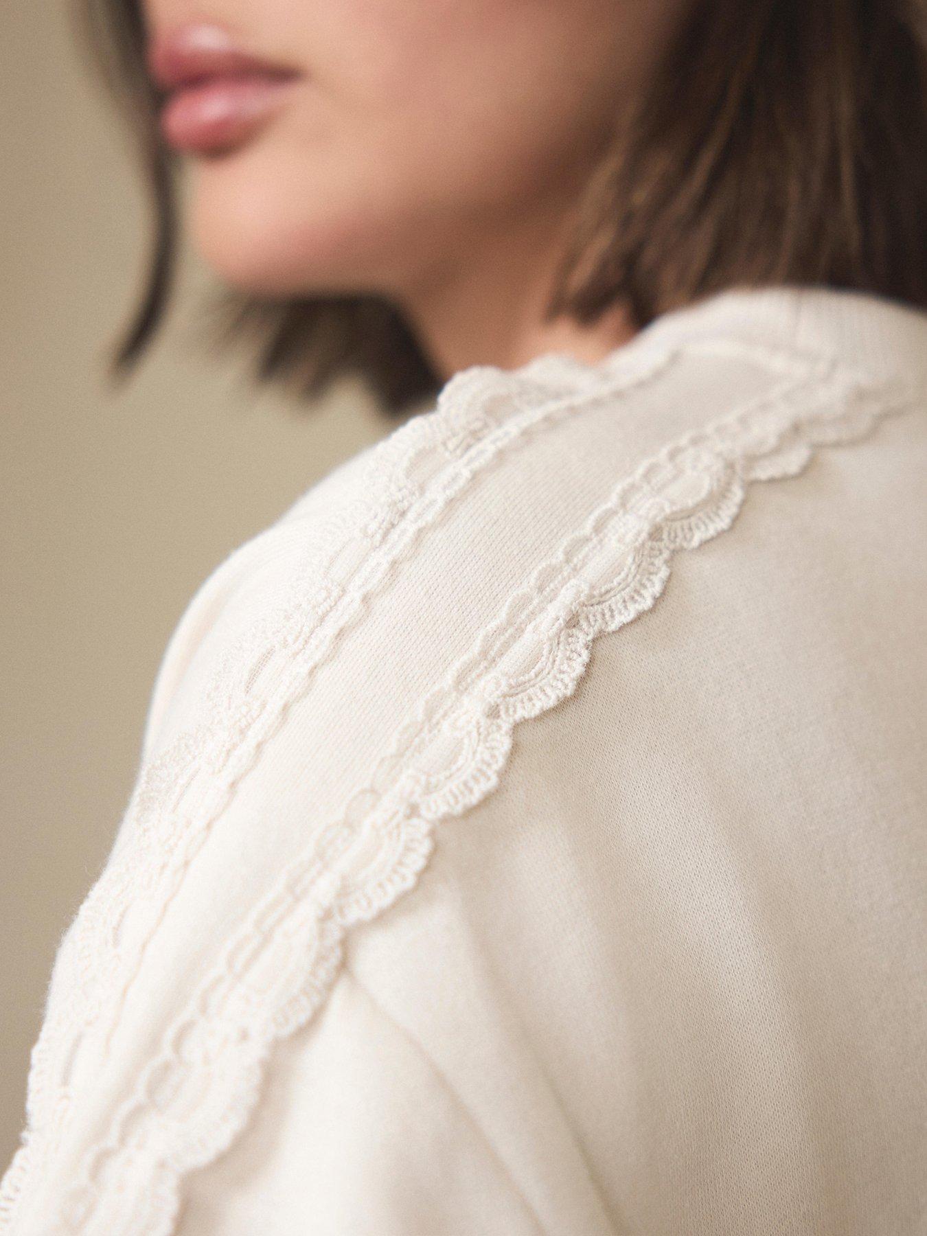 Image 4 of 6 of Mint Velvet Lace Trim Sweatshirt - Cream