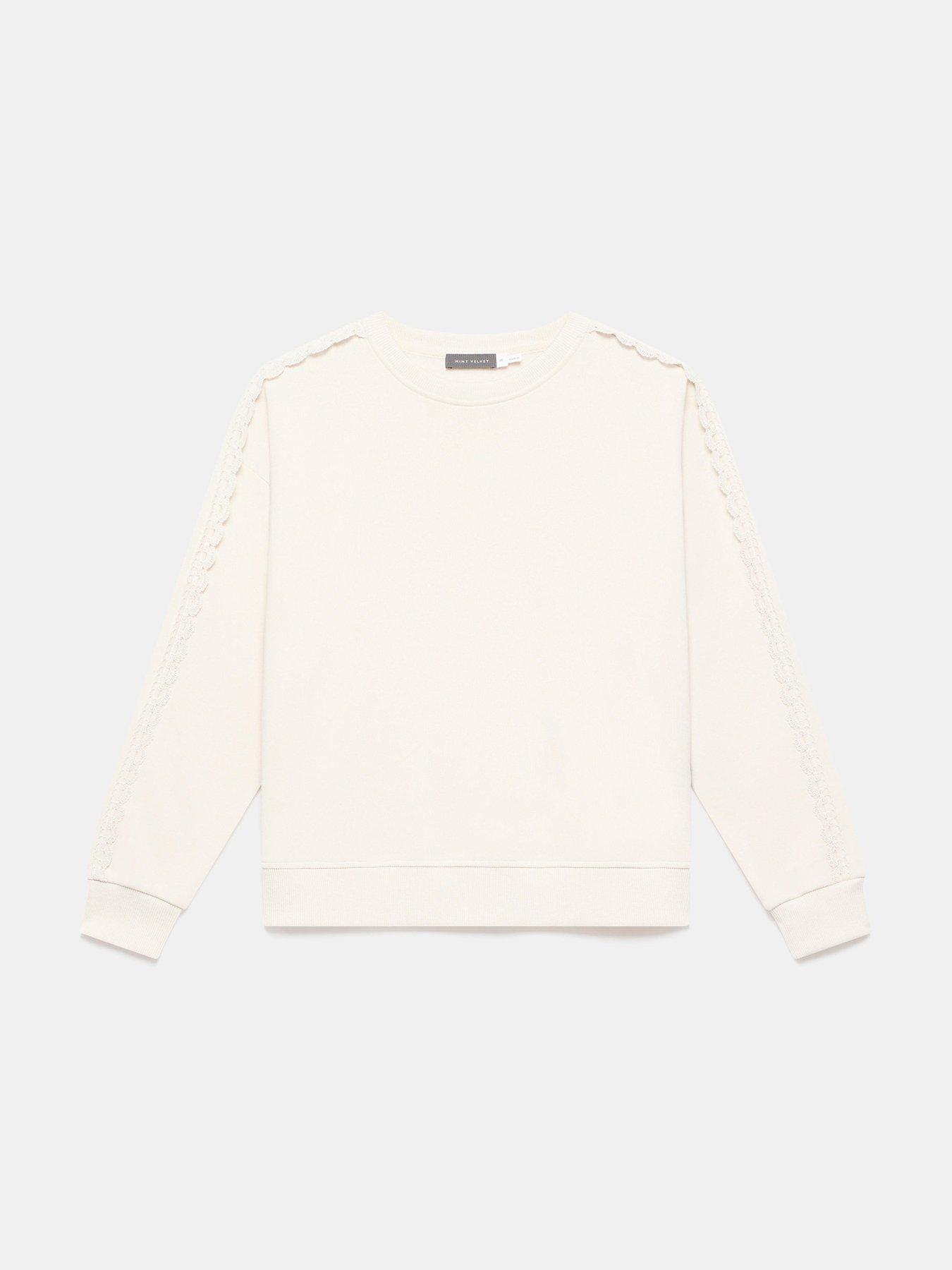 Image 5 of 6 of Mint Velvet Lace Trim Sweatshirt - Cream