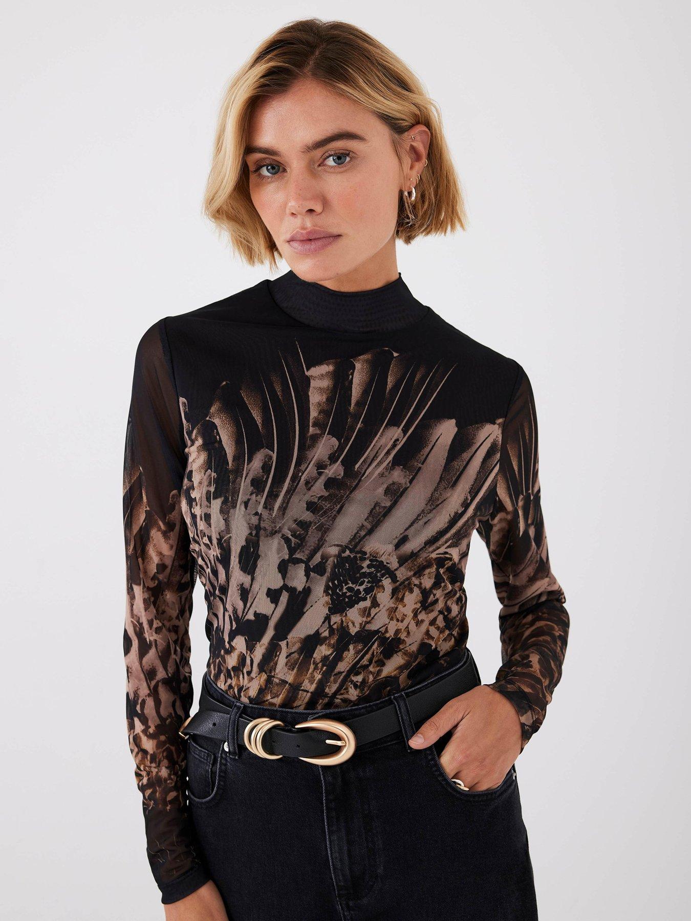 Image 2 of 6 of Mint Velvet Abstract Print Mesh Top - Black/Gold