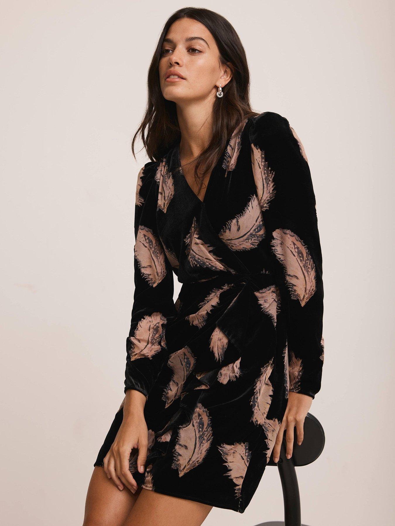 Mint Velvet Feather Print Dress - Black | Very