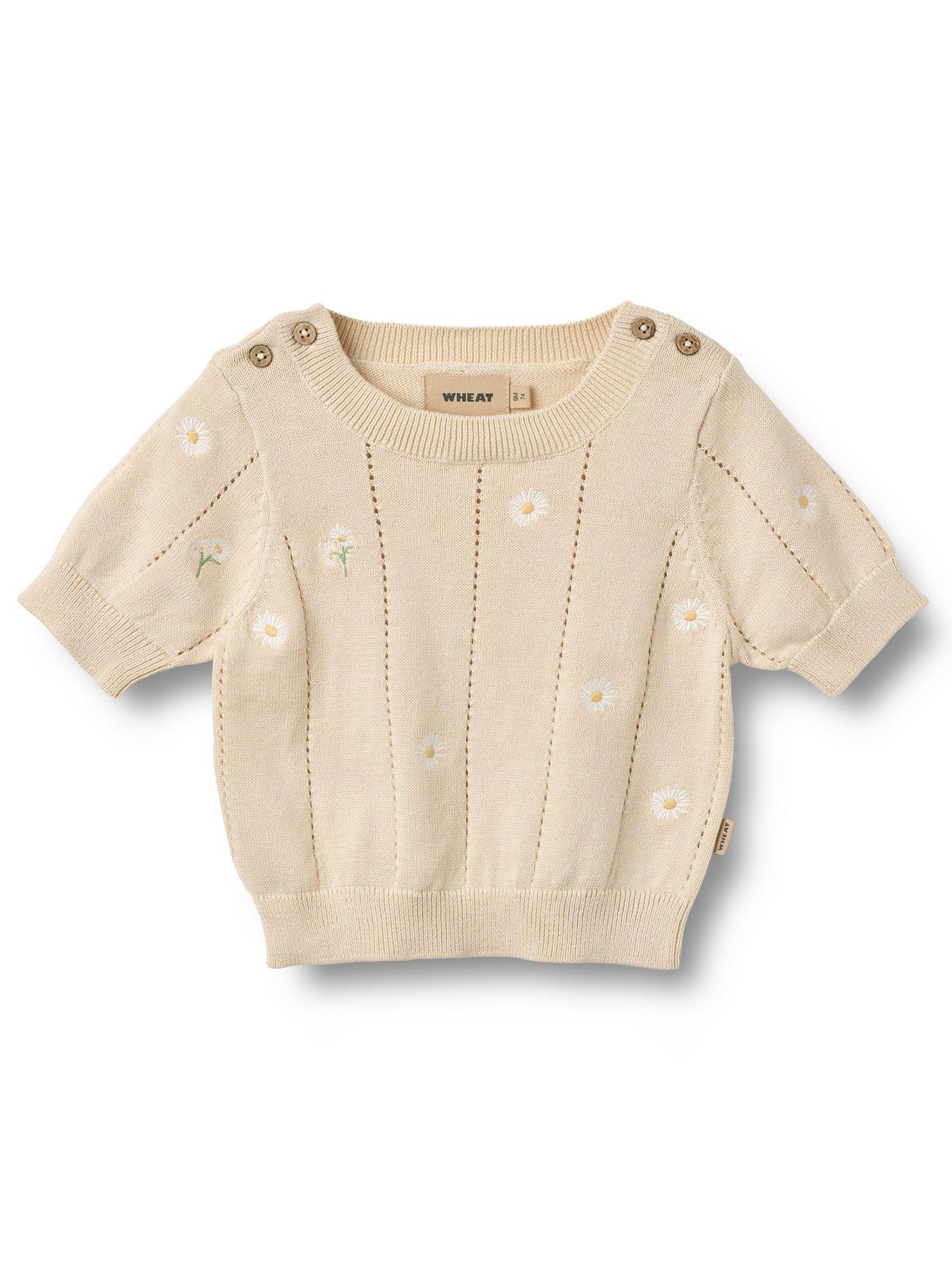 Image 1 of 4 of Wheat Baby Girls Malvina Short Sleeve Knitted Top - Beige