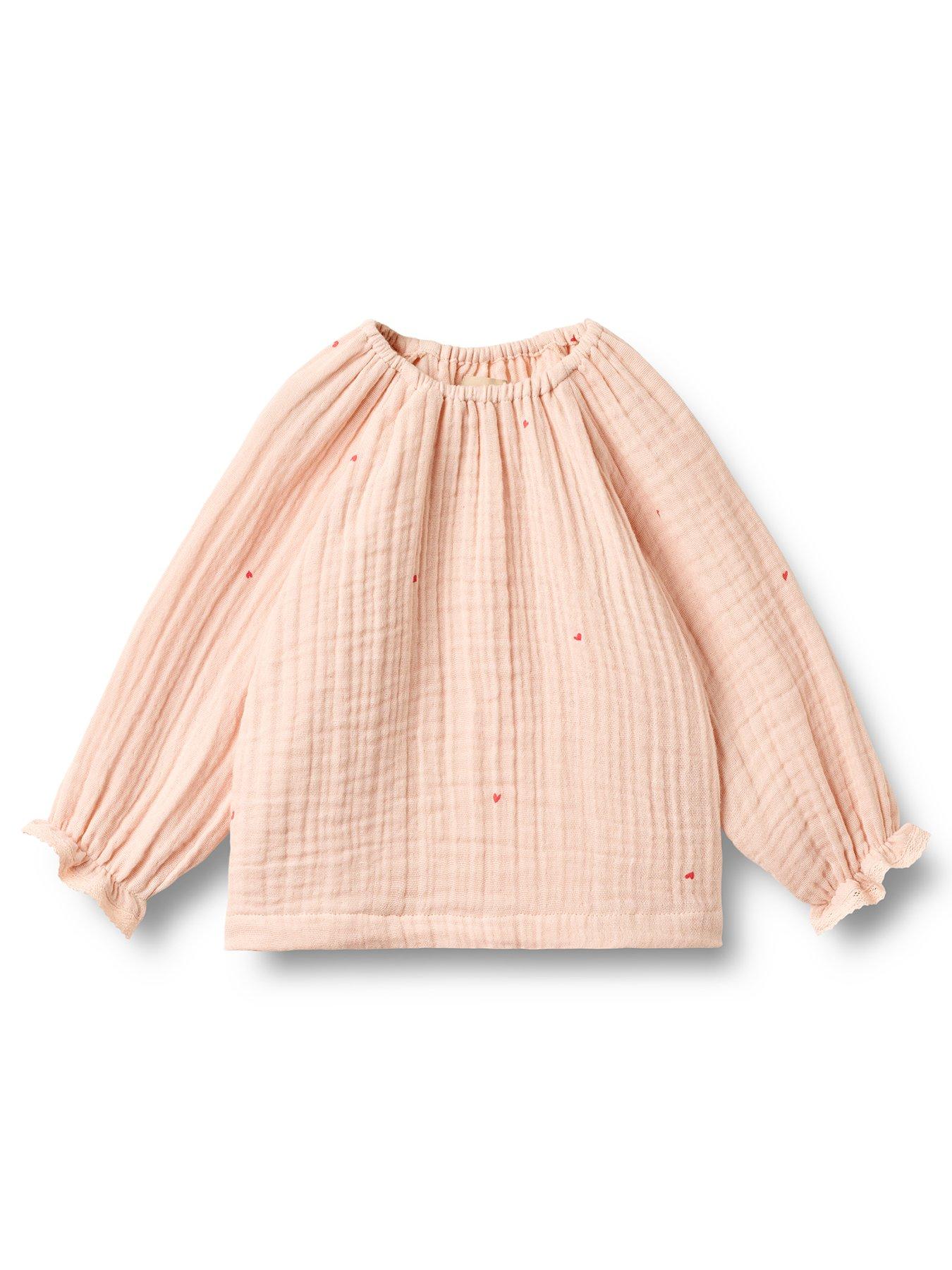 Image 1 of 3 of Wheat Baby Girls Long Sleeve Cheesecloth Co-ord Blouse - Pink