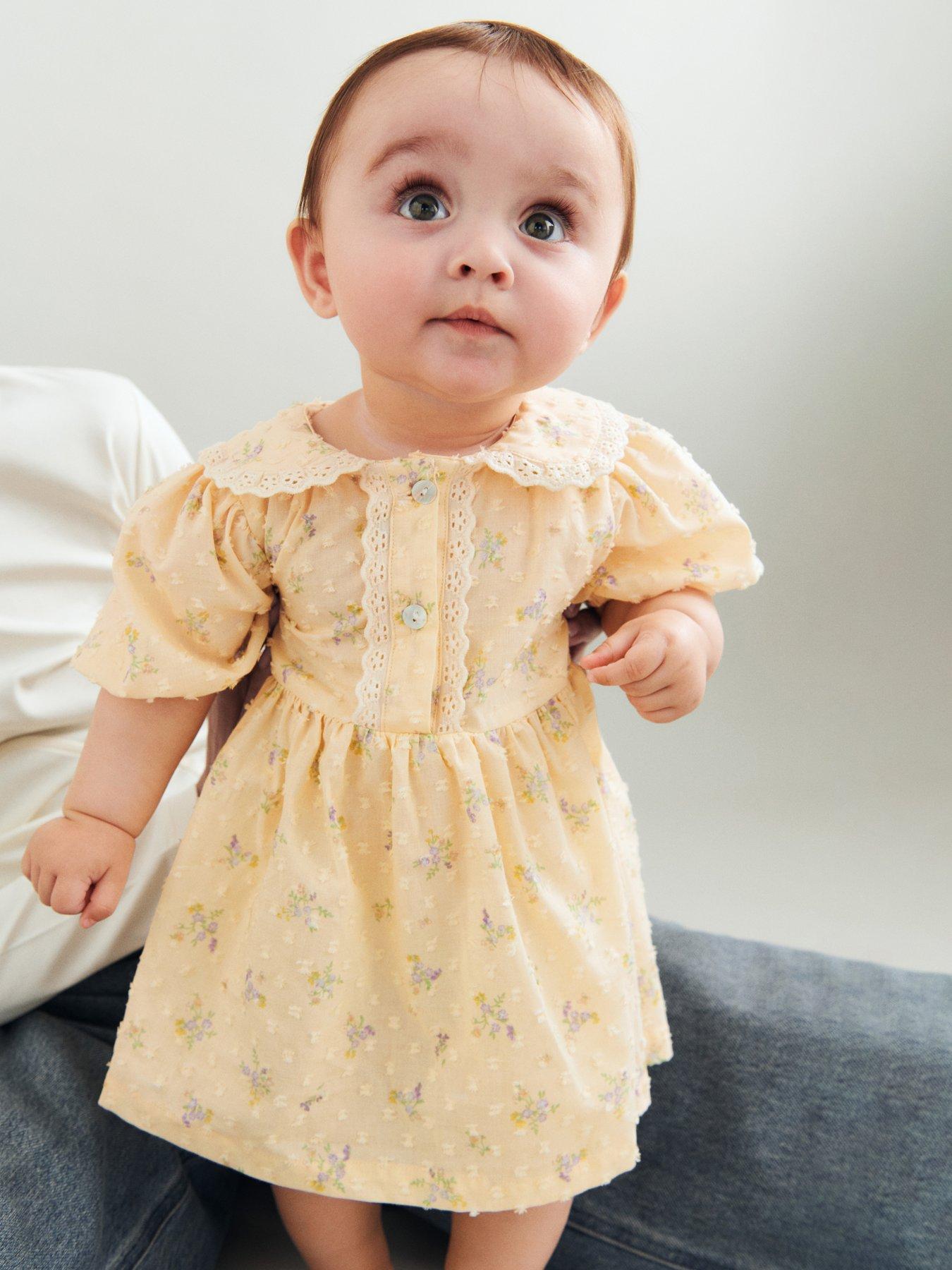 Image 1 of 4 of Wheat Baby Girls Adele Short Sleeve Floral Dress - Yellow