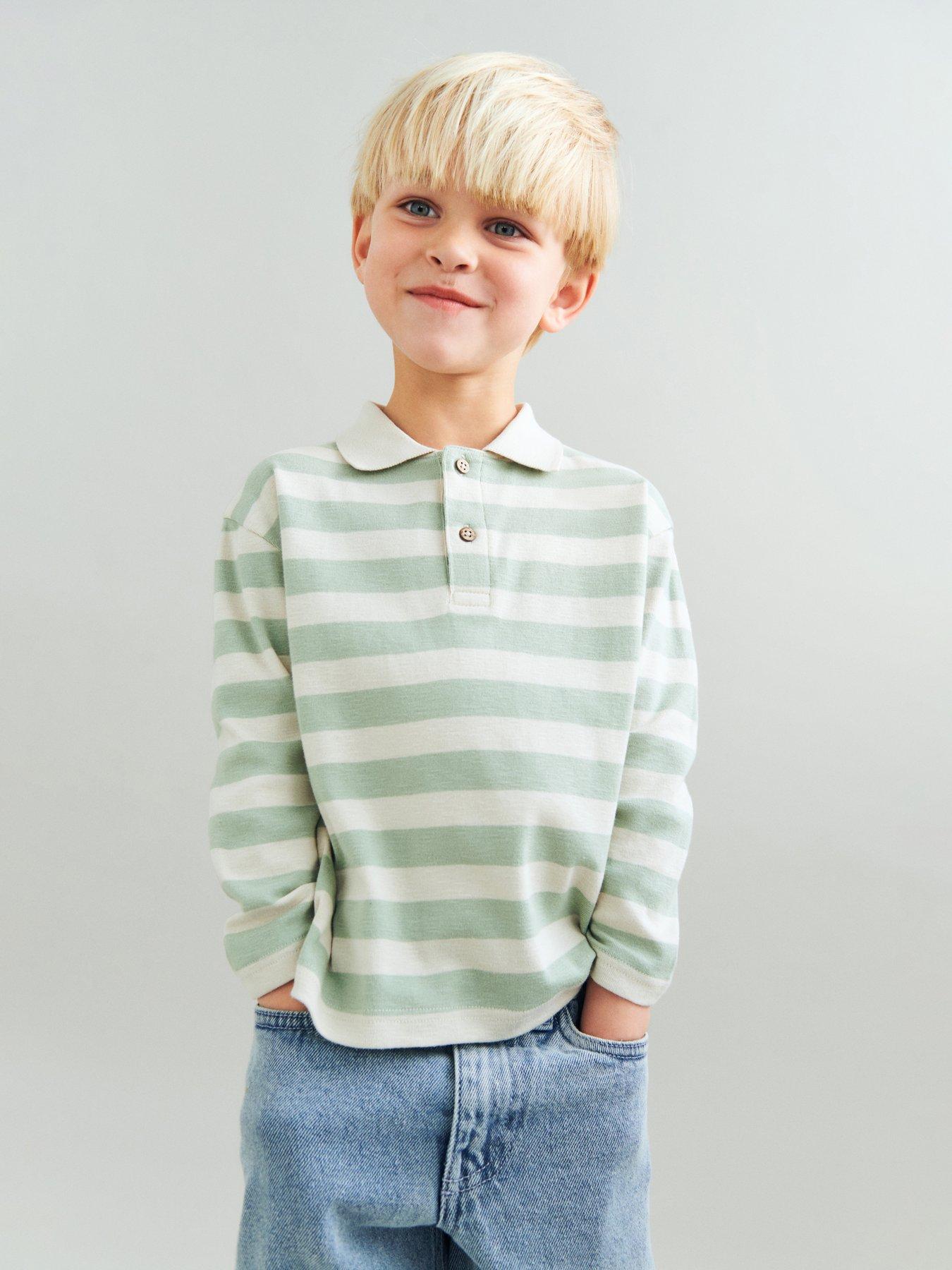 Image 1 of 5 of Wheat Boys Fred Stripe Long Sleeve Polo - Green