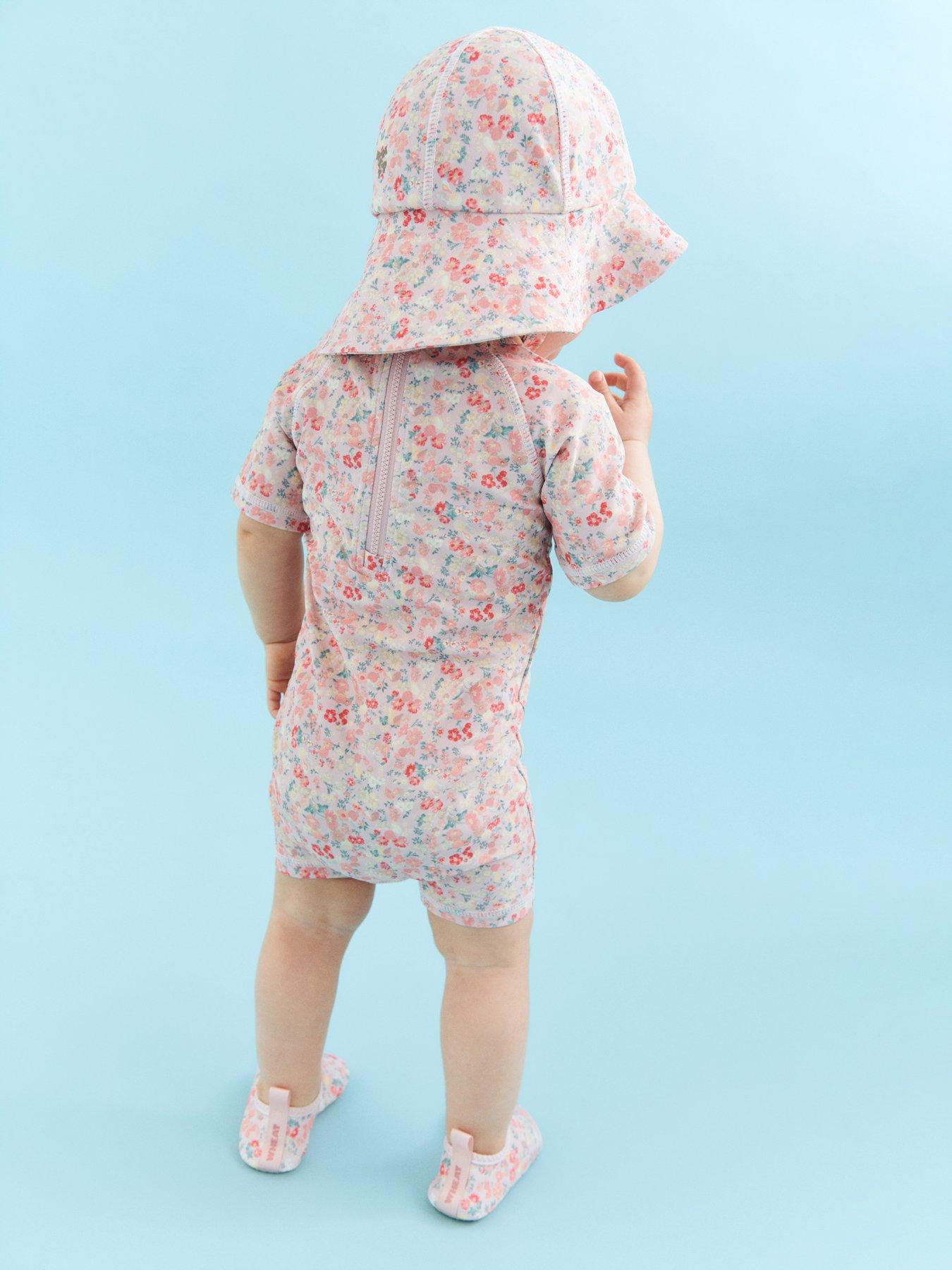 Image 1 of 4 of Wheat Baby Girls Floral Short Sleeve Rashsuit - Pink