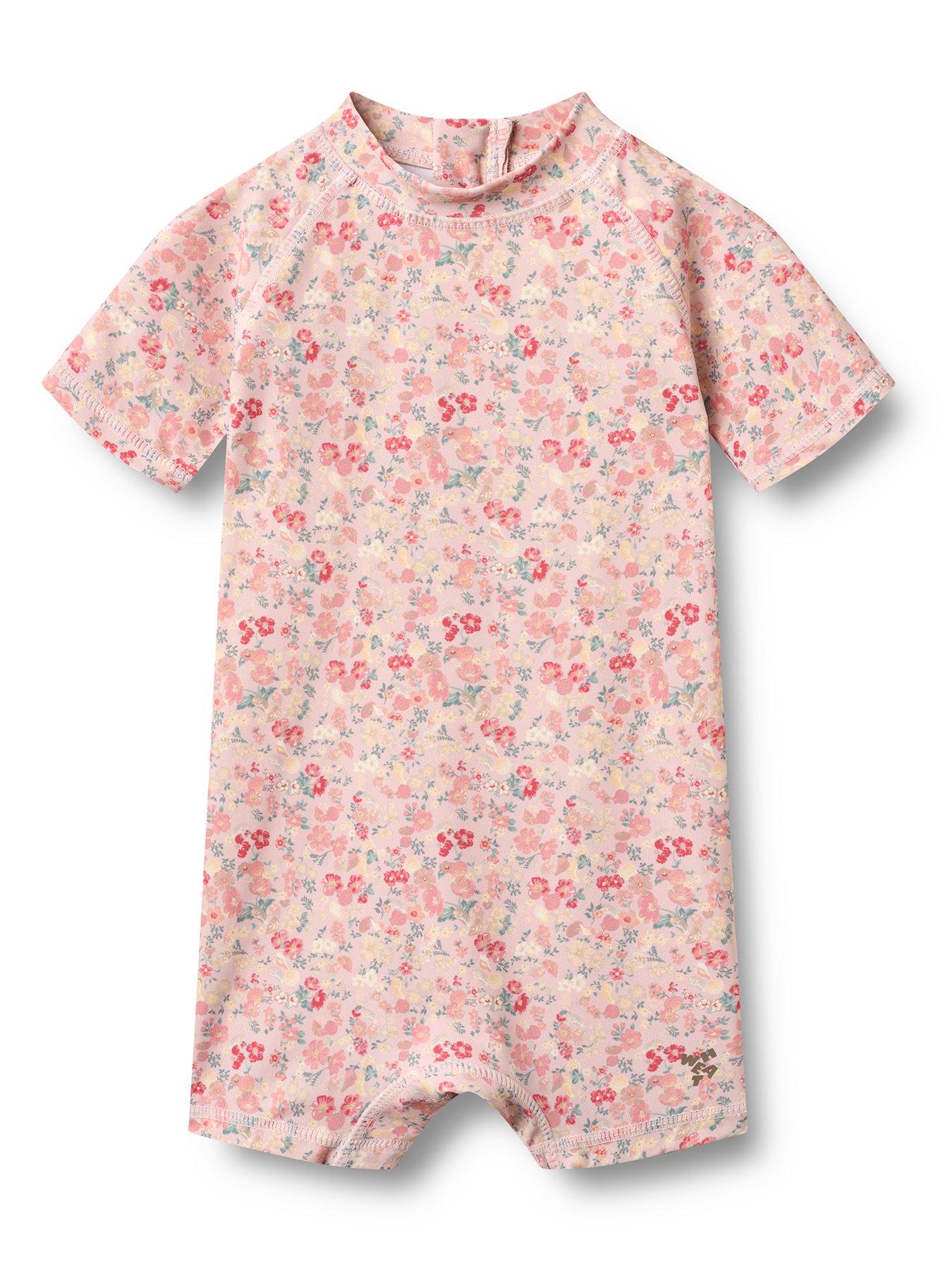Image 2 of 4 of Wheat Baby Girls Floral Short Sleeve Rashsuit - Pink