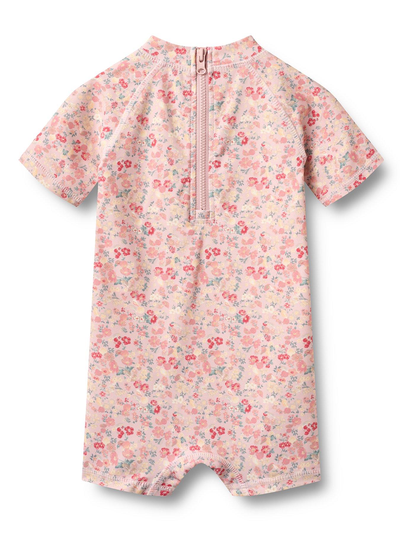 Image 3 of 4 of Wheat Baby Girls Floral Short Sleeve Rashsuit - Pink