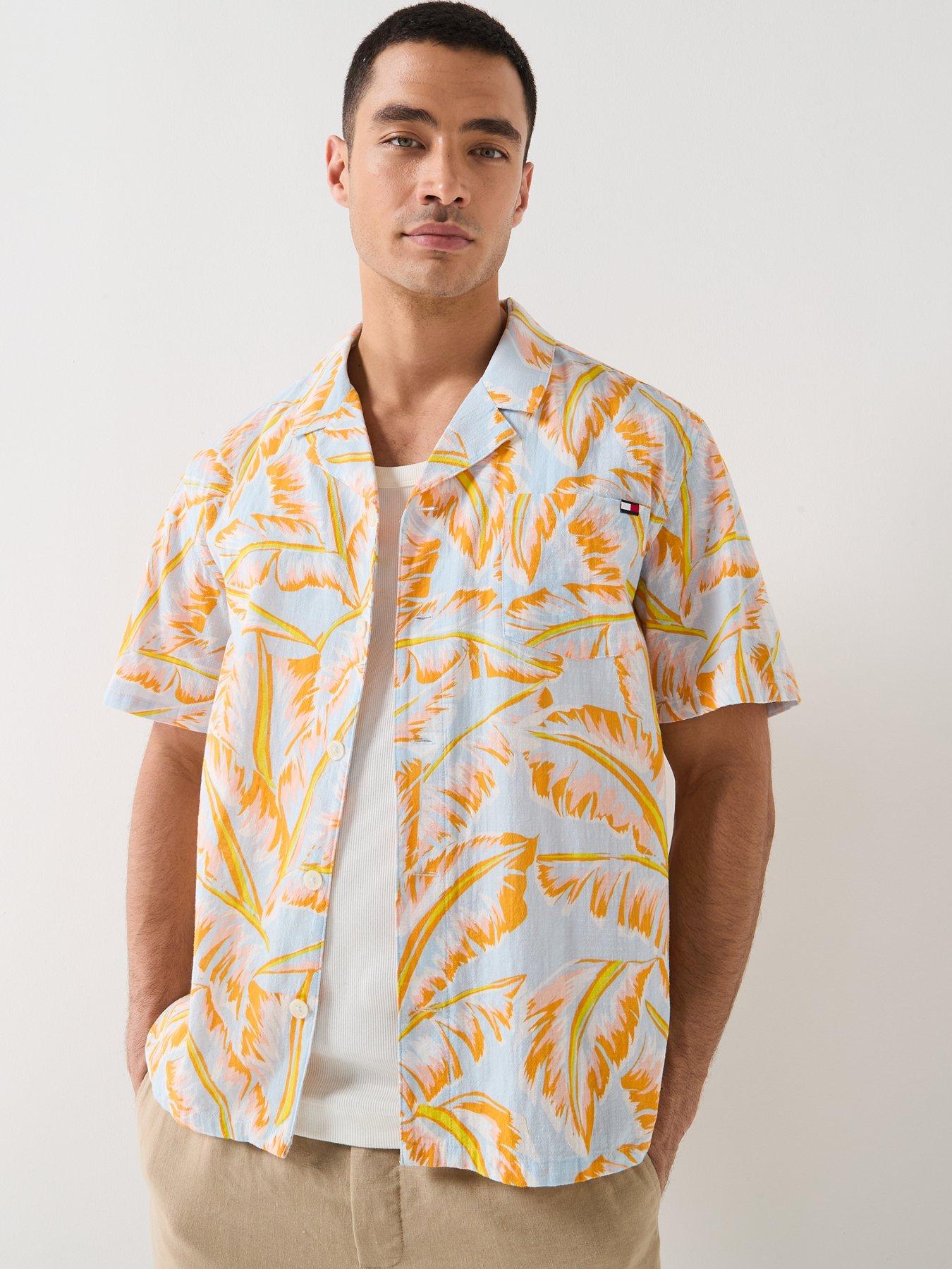 Image 1 of 6 of Tommy Hilfiger Essential Floral All Over Print Woven Bowling Shirt - Orange