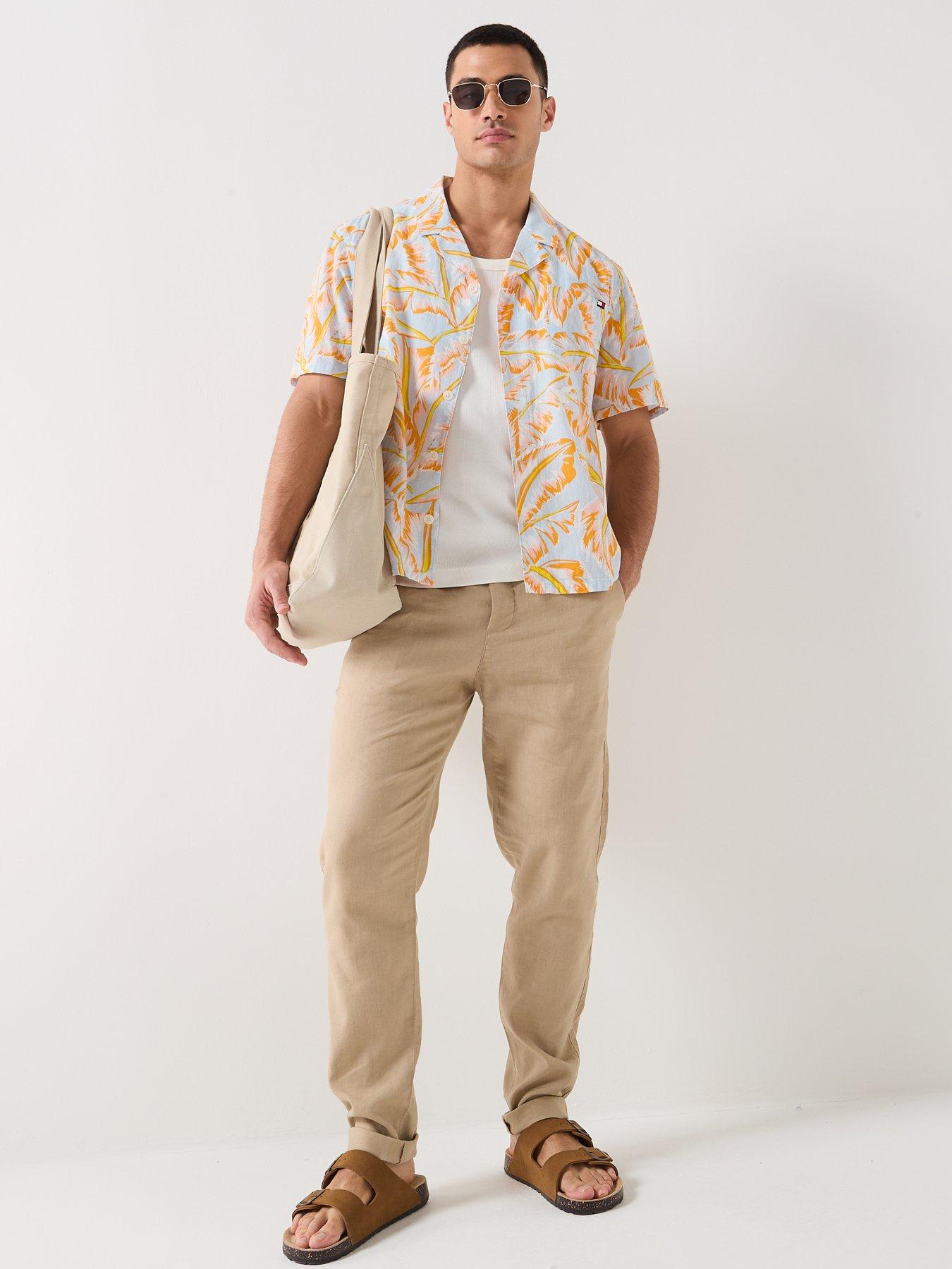 Image 3 of 6 of Tommy Hilfiger Essential Floral All Over Print Woven Bowling Shirt - Orange