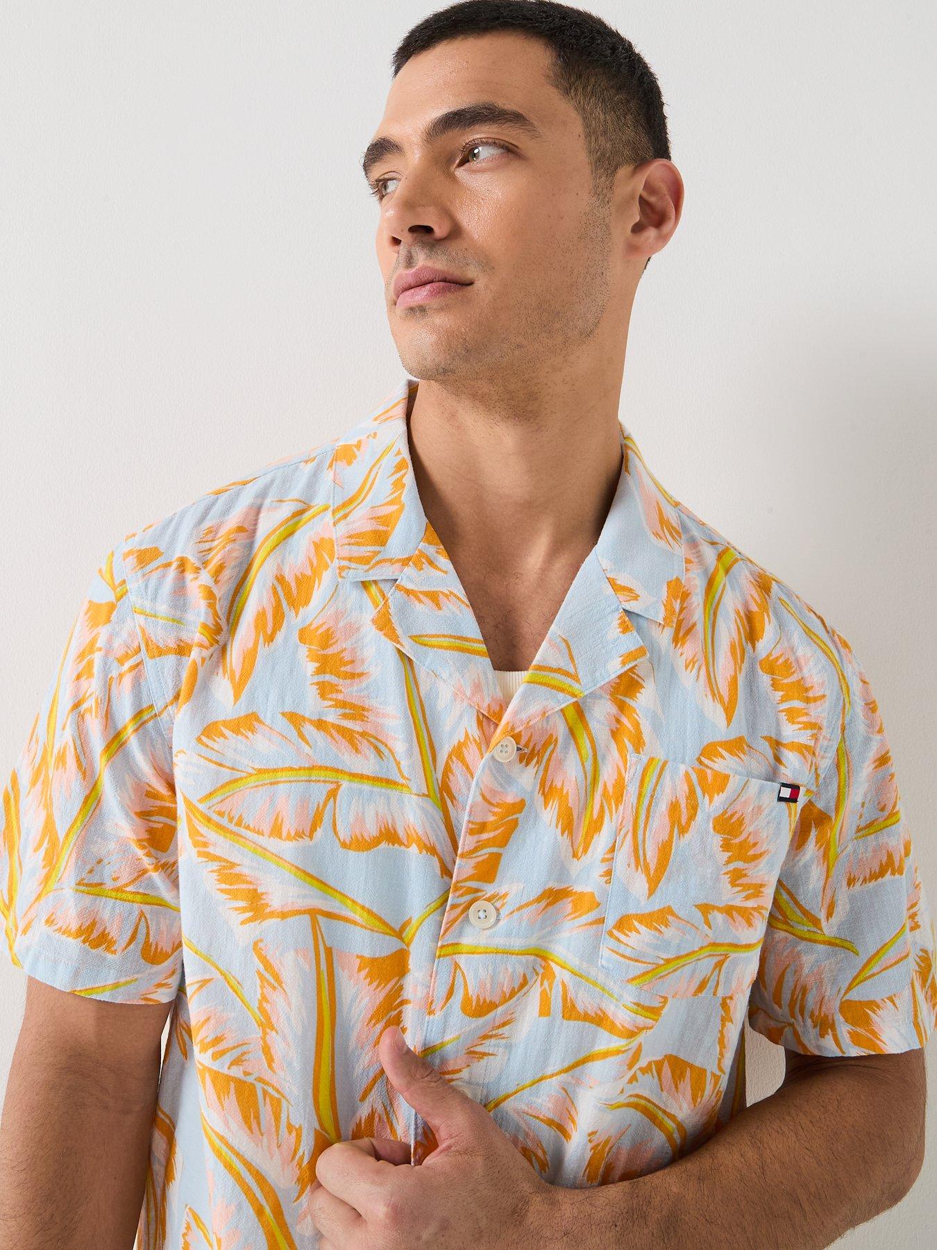 Image 4 of 6 of Tommy Hilfiger Essential Floral All Over Print Woven Bowling Shirt - Orange
