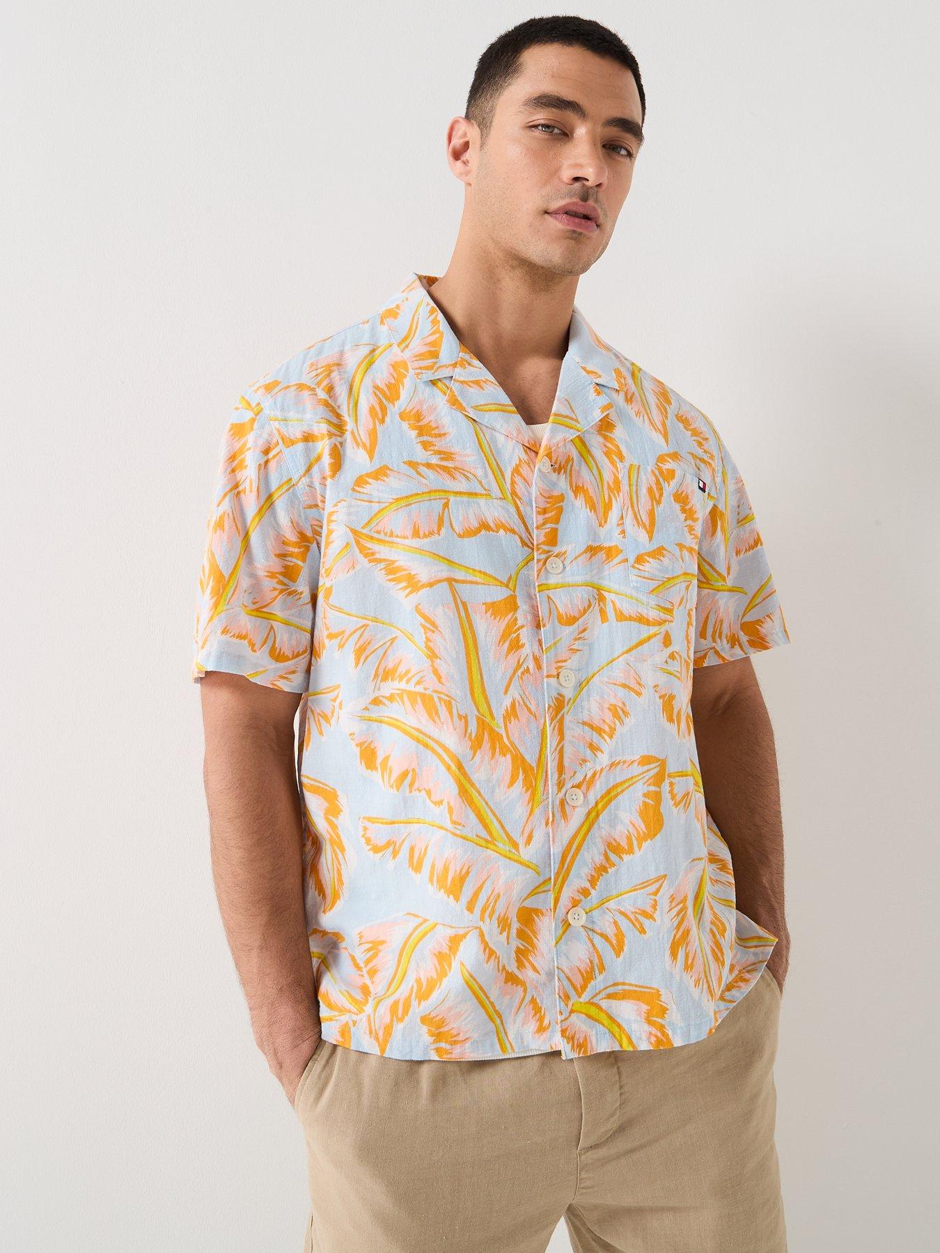 Image 5 of 6 of Tommy Hilfiger Essential Floral All Over Print Woven Bowling Shirt - Orange