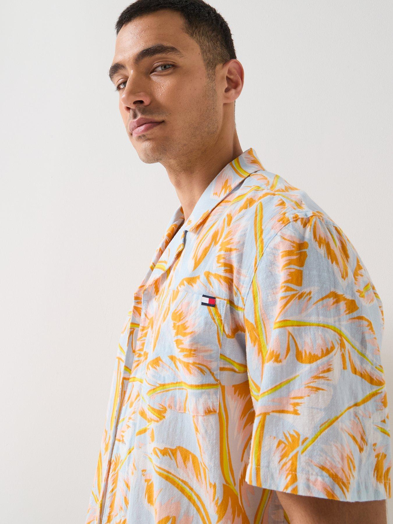 Image 6 of 6 of Tommy Hilfiger Essential Floral All Over Print Woven Bowling Shirt - Orange