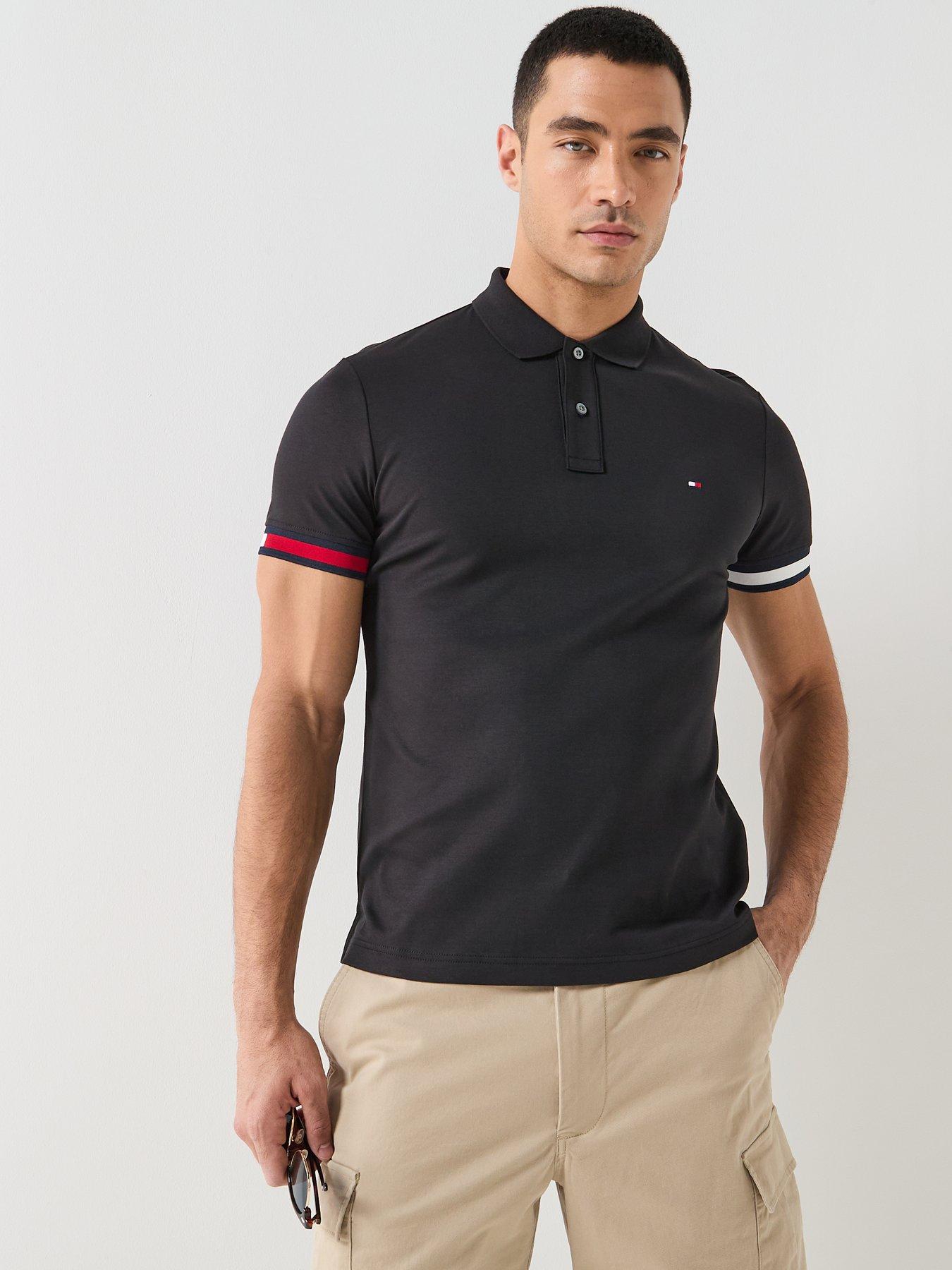 Tommy Hilfiger Liquid Cotton Flag Cuff Slim Fit Polo Shirt - Black