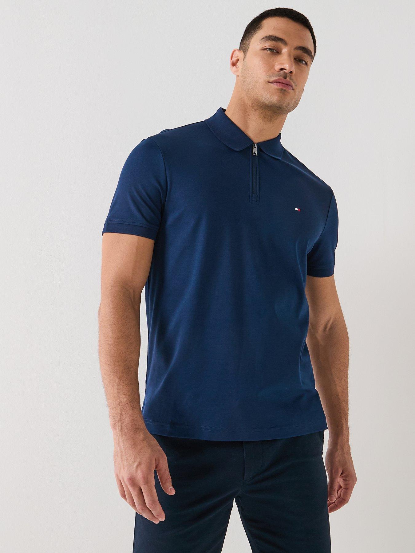 Tommy Hilfiger Interlock Zip Neck Regular Fit Polo Shirt, Navy, Size Xl, Men