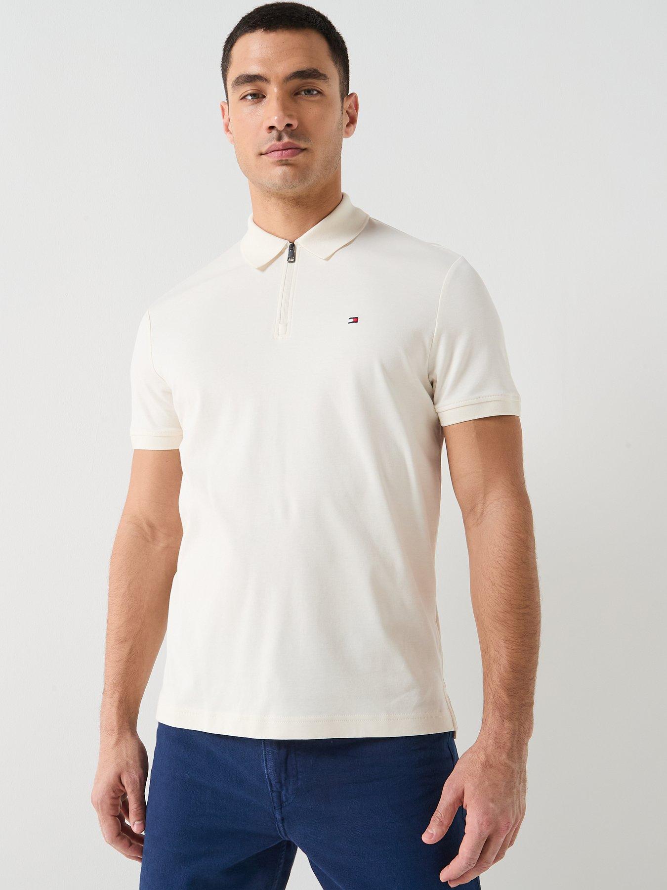 Tommy Hilfiger Interlock Zip Neck Polo Shirt - Off White
