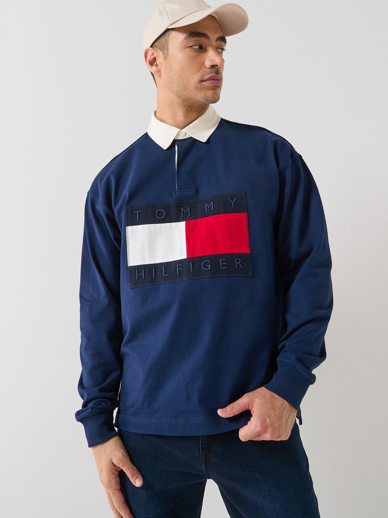 Tommy Hilfiger Large Flag Long Sleeve Rugby Polo Shirt - Navy