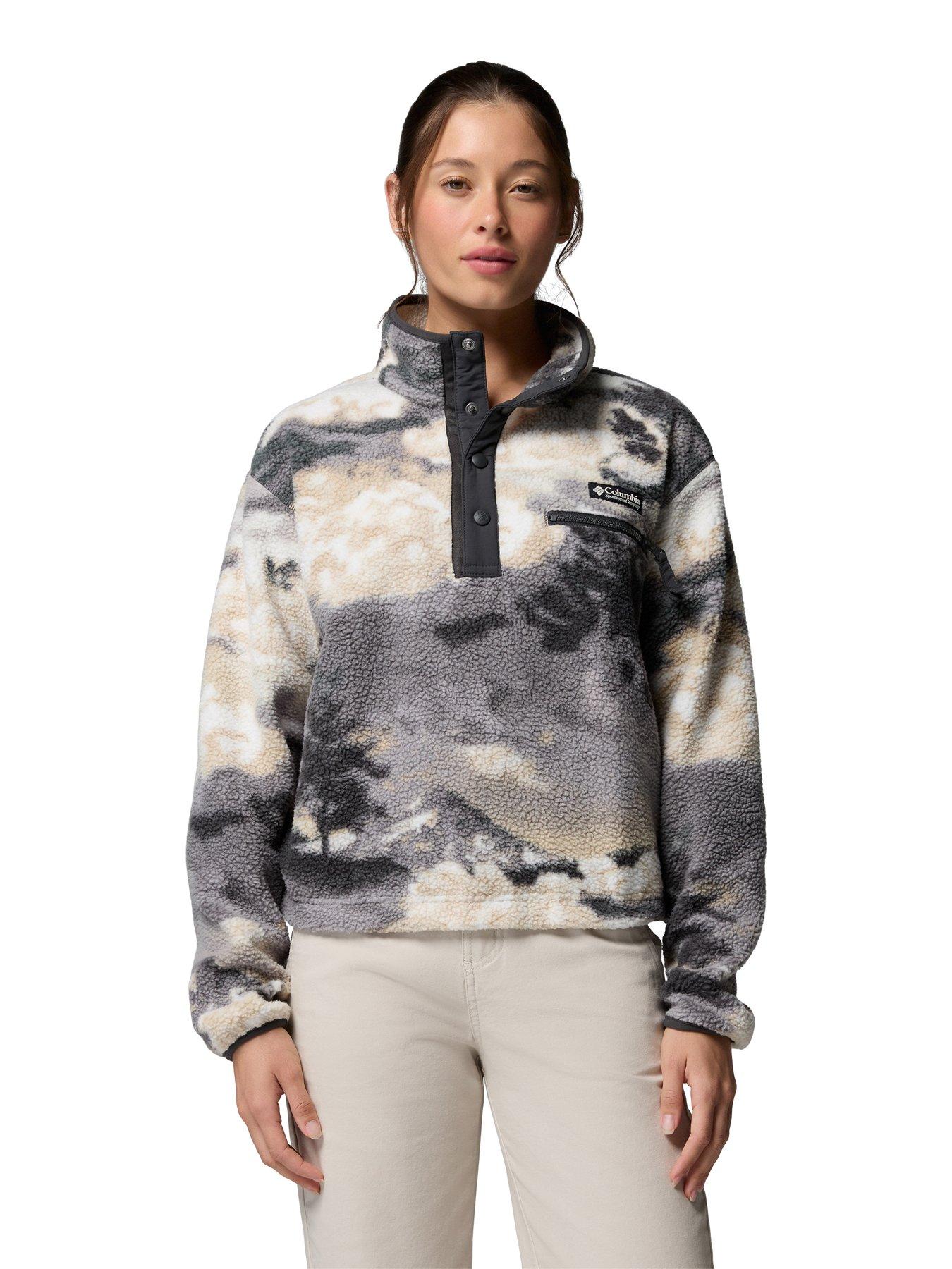 Columbia Womens Helvetia Ii Printed Cropped Half Snap Fleece, Black/White, Size M, Women
