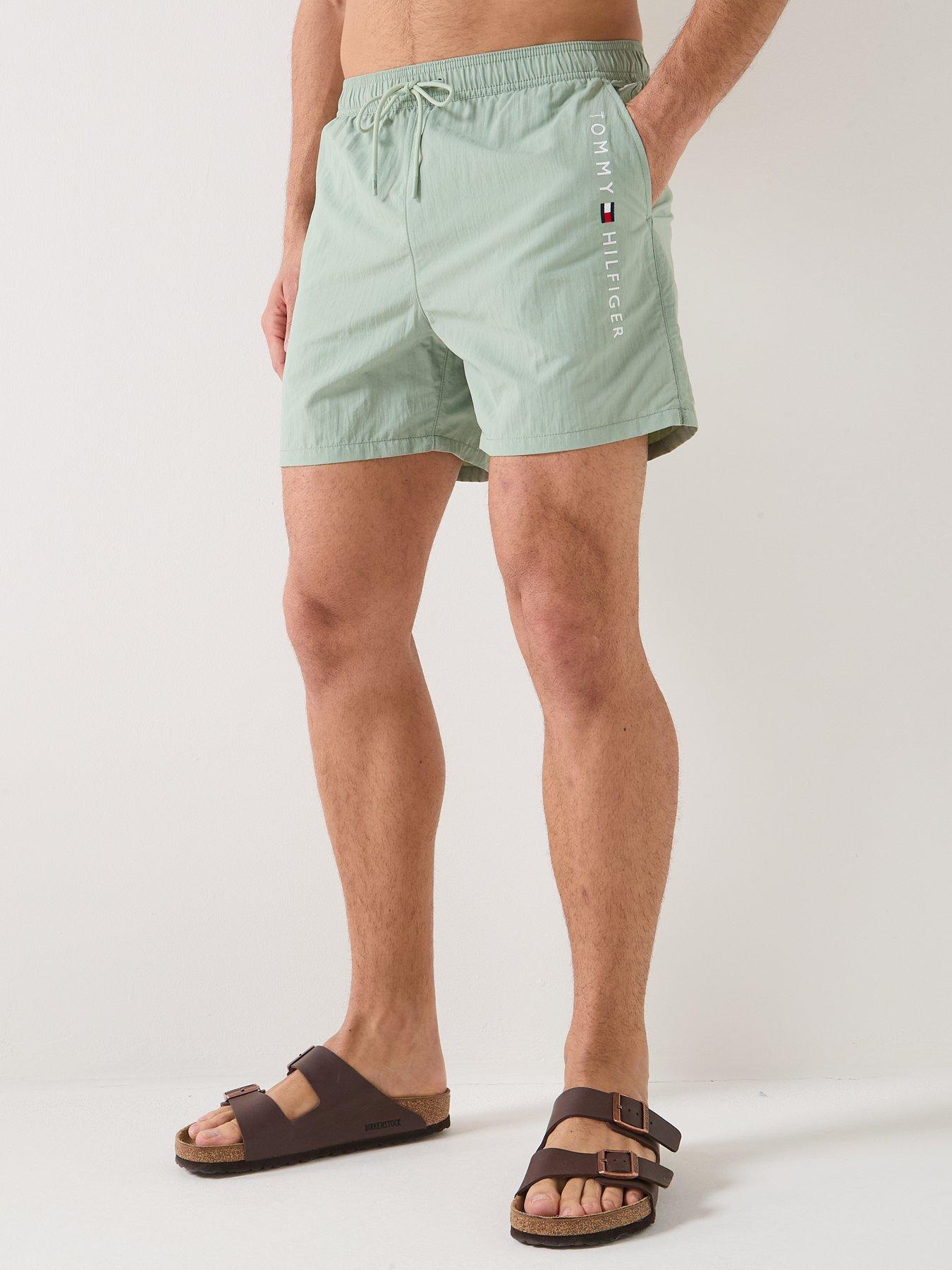Image 1 of 6 of Tommy Hilfiger Side Linear Logo Swimshorts - Light Green