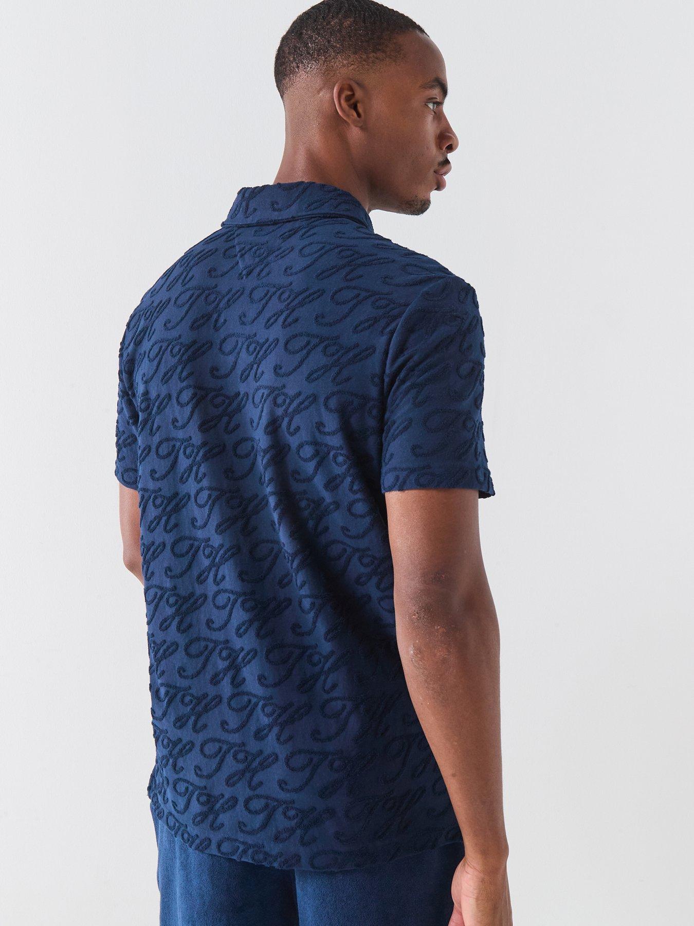 Tommy Hilfiger Open Collar Towel Flag Jacquard Polo Shirt - Navy