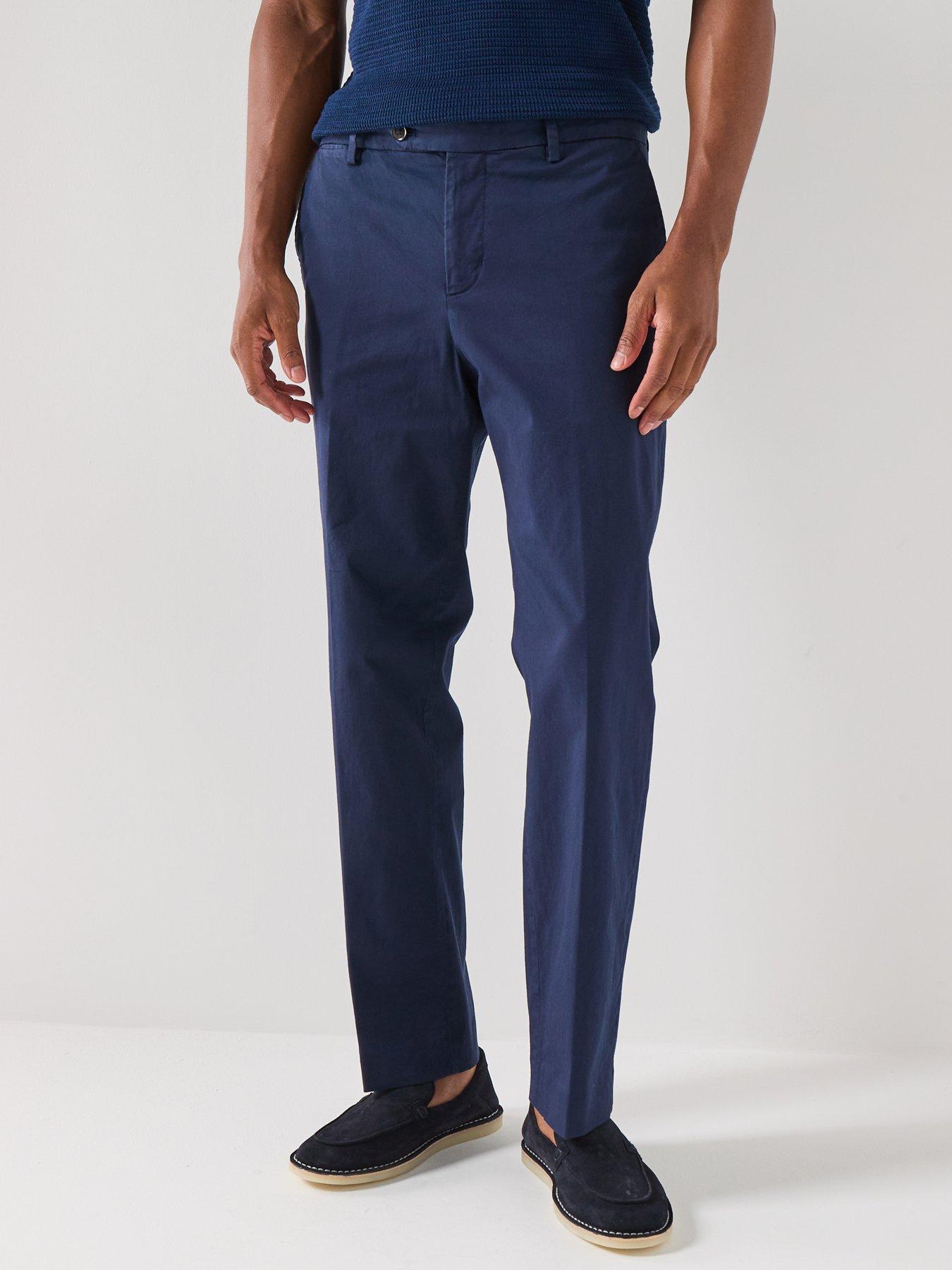 Tommy Hilfiger New York Collection Cotton Garment Dyed Smart Trousers, Navy, Size 32, Inside Leg Regular, Men