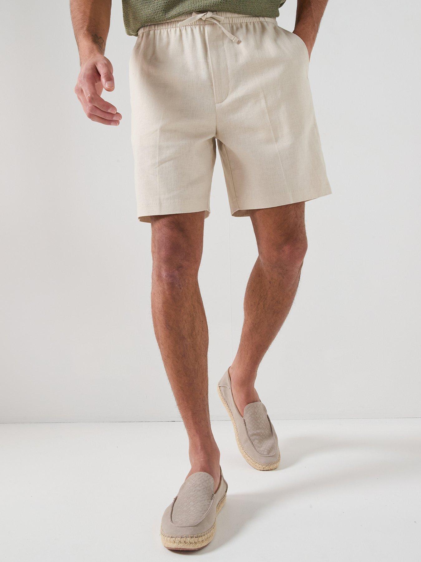 Calvin Klein Straight Fit Linen Shorts - Beige