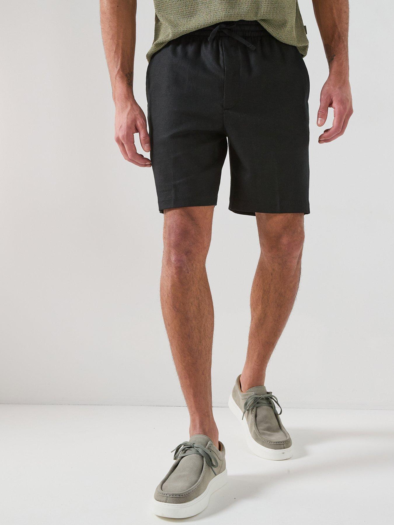 Calvin Klein Straight Fit Linen Shorts - Black