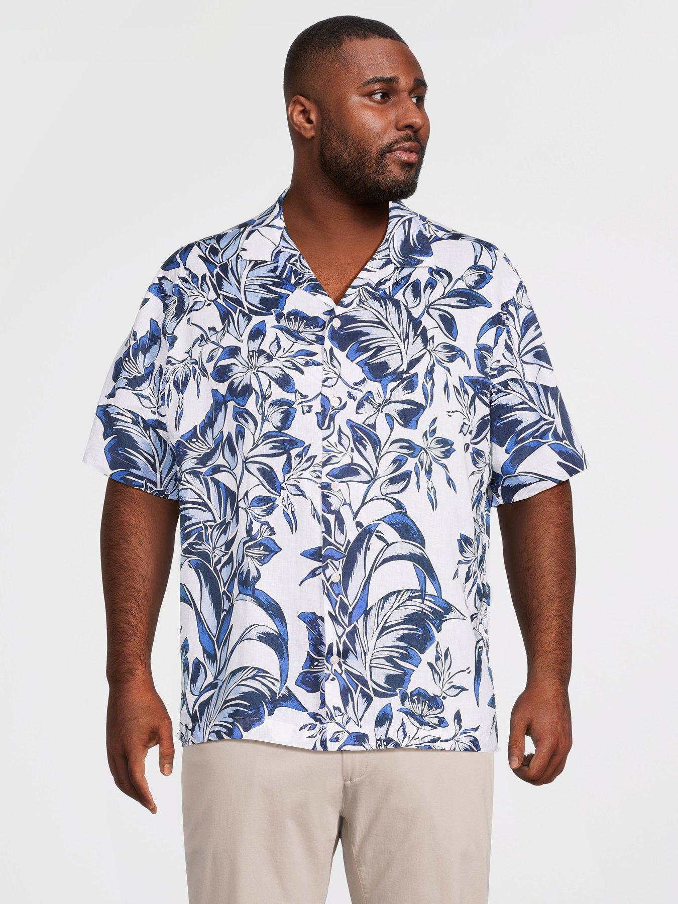 Tommy Hilfiger Big  &  Tall Linen Floral Printed Short Sleeve Shirt - White