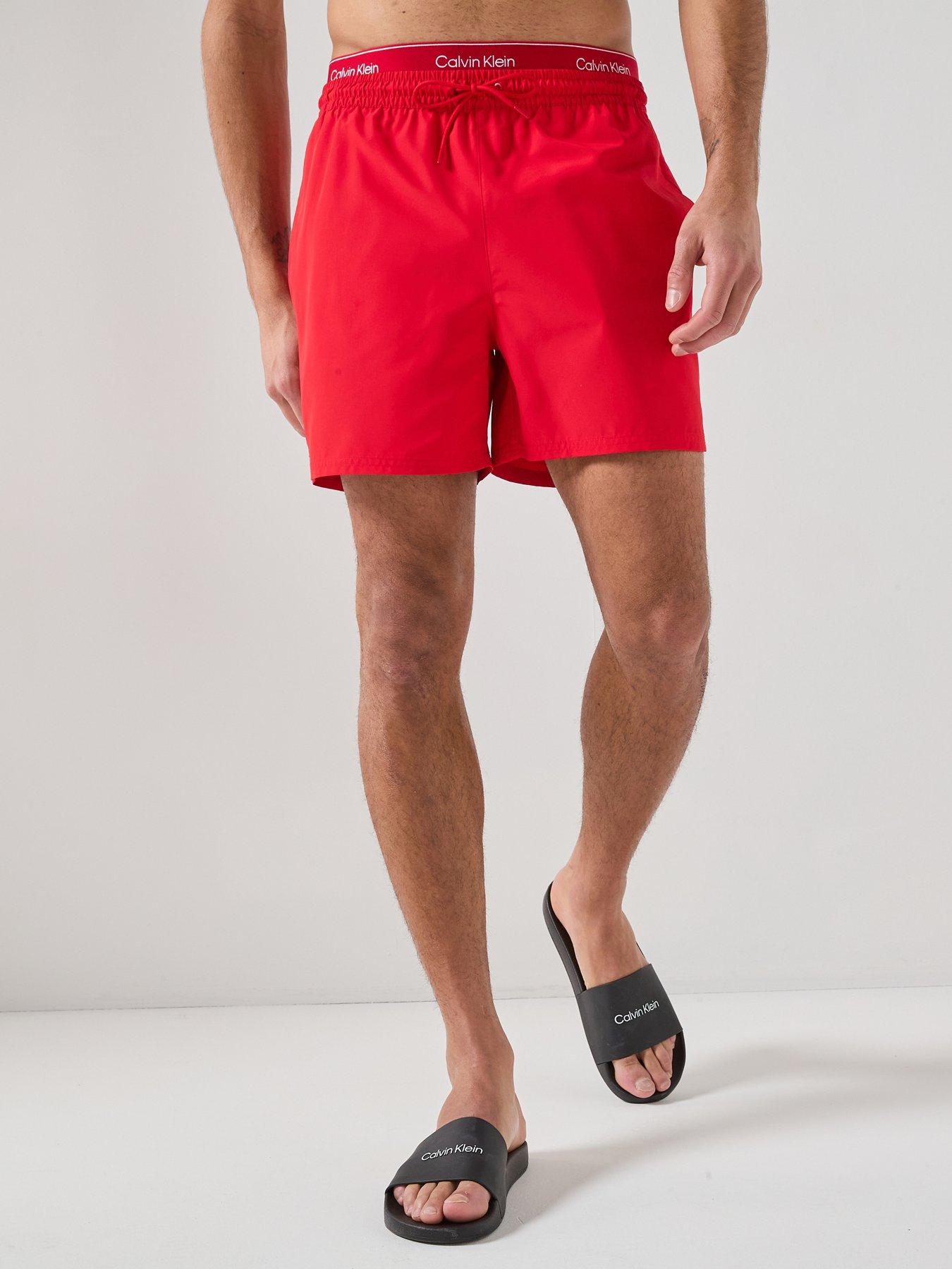 Calvin Klein Essential Double Waistband Medium Swim Shorts - Red