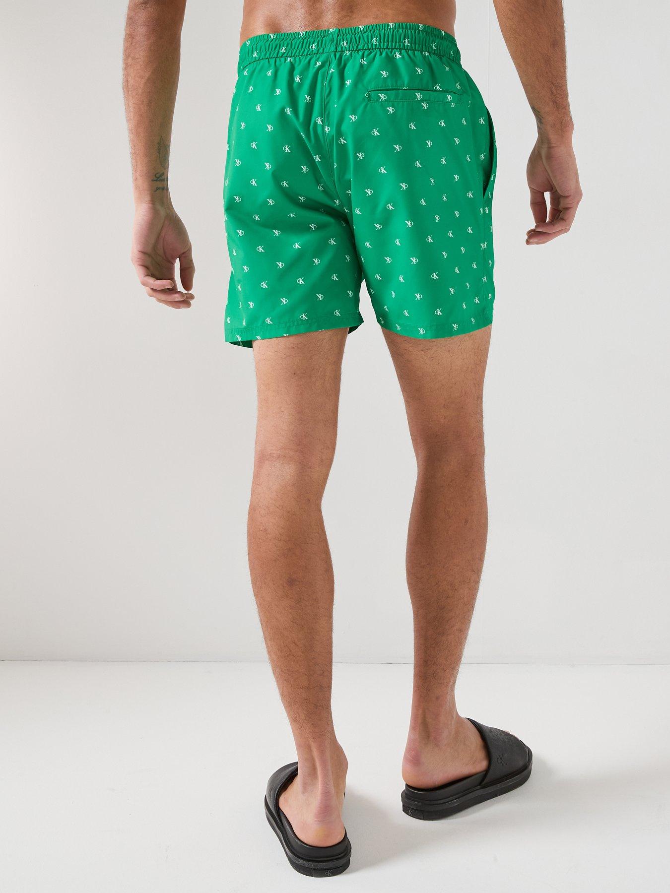 Image 2 of 5 of Calvin Klein Essenital All Over Logo Medium Swim Shorts - Green