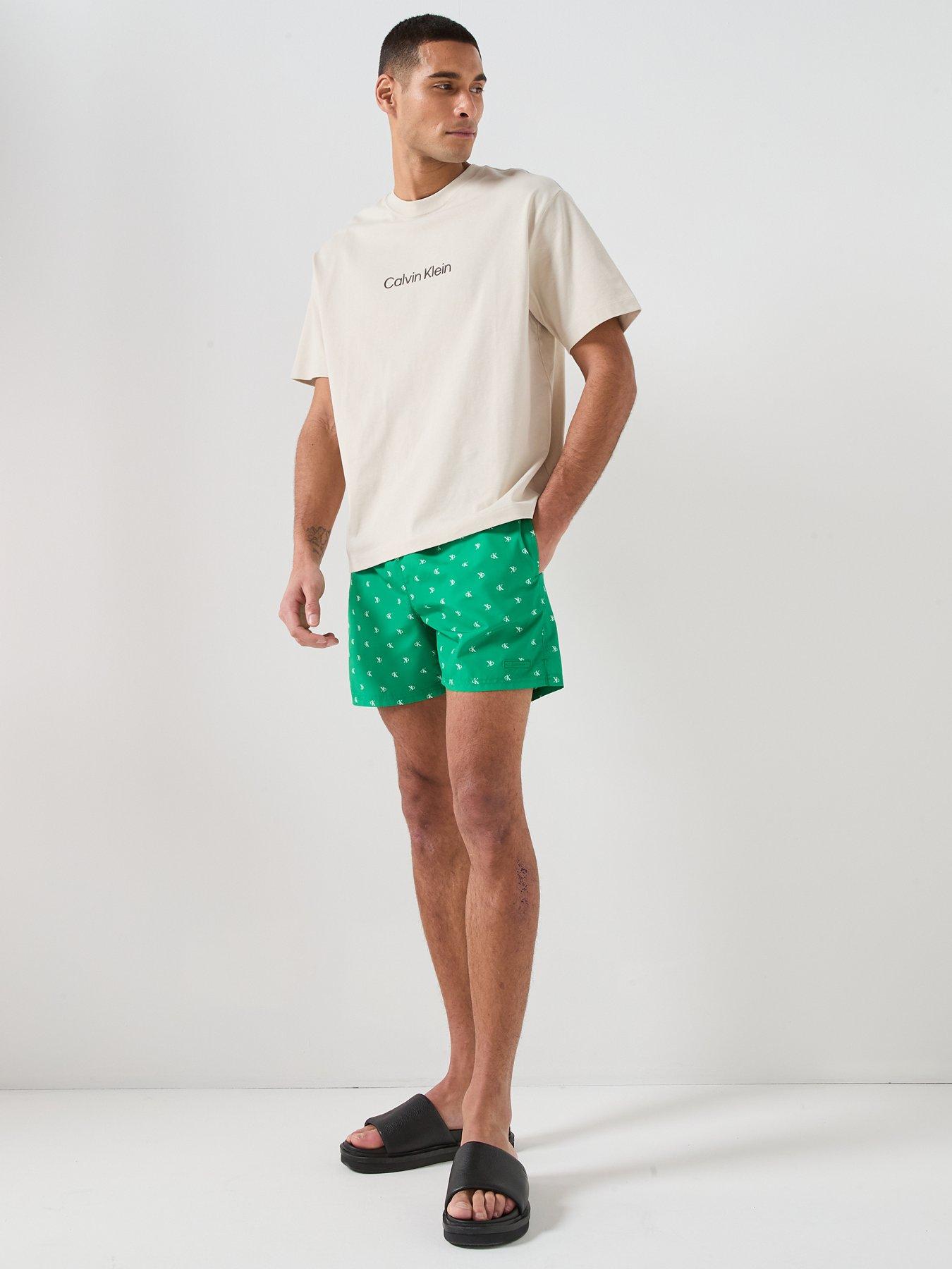 Image 3 of 5 of Calvin Klein Essenital All Over Logo Medium Swim Shorts - Green