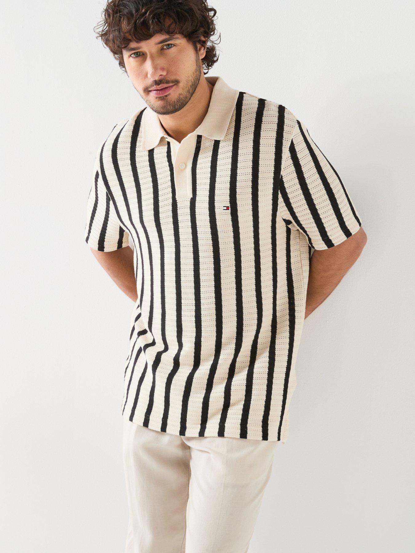 Tommy Hilfiger Striped Relaxed Fit Knitted Polo Shirt, Beige, Size Xl, Men