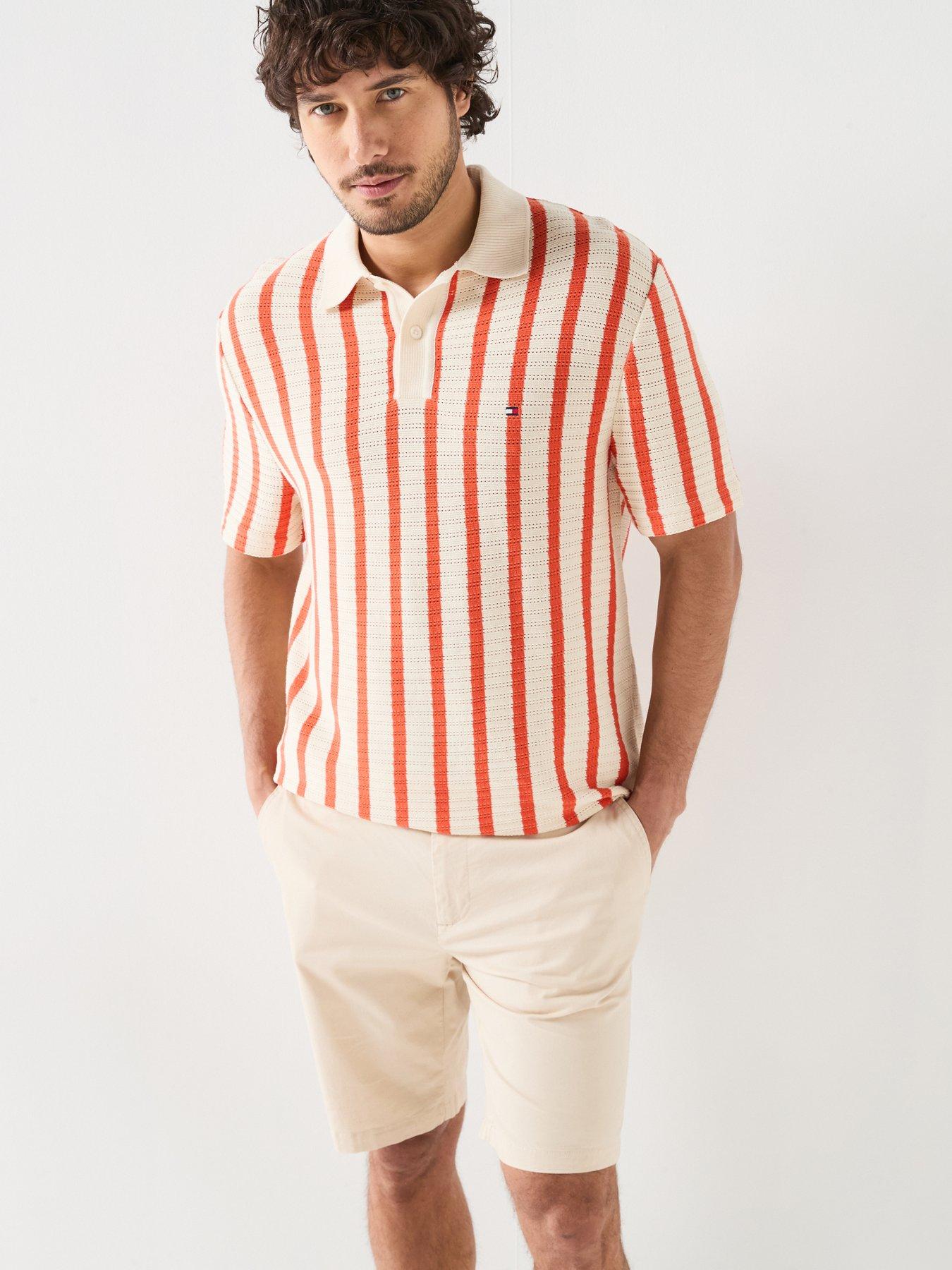 Tommy Hilfiger Striped Relaxed Fit Knitted Polo Shirt, Beige, Size Xl, Men