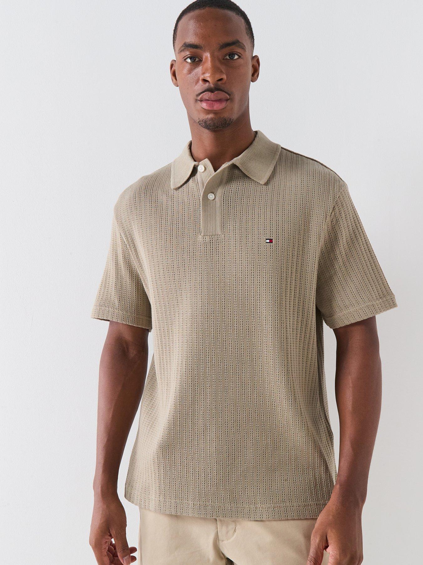 Tommy Hilfiger Striped Relaxed Fit Knitted Polo Shirt, Beige, Size Xl, Men