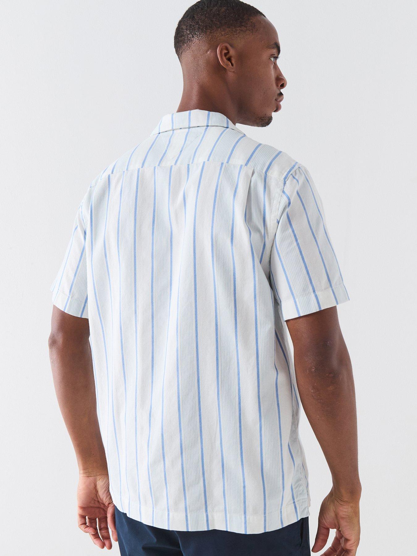 Tommy Hilfiger Open Collar Pastel Stripe Short Sleeve Shirt - Blue