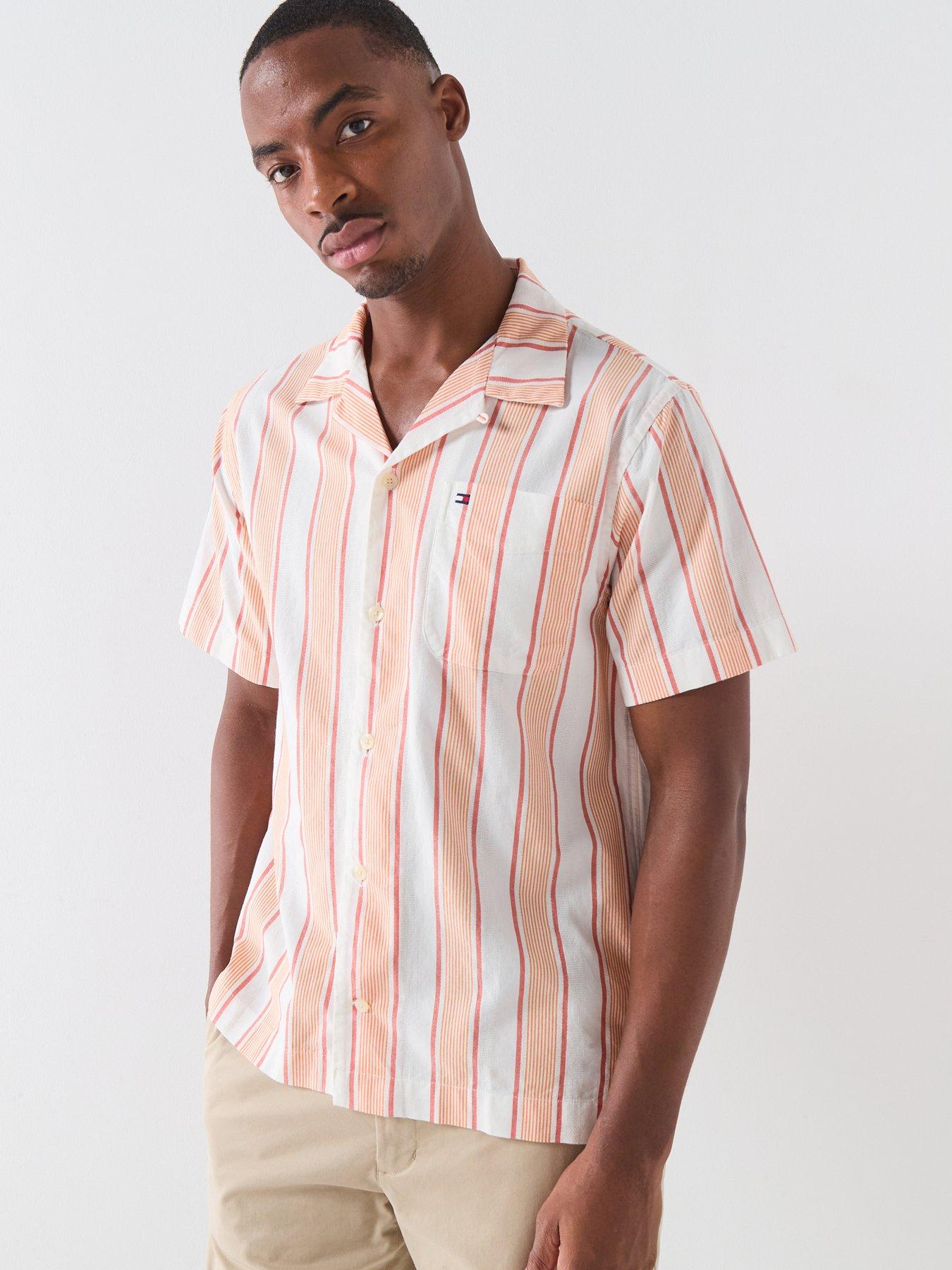 Tommy Hilfiger Open Collar Pastel Stripe Short Sleeve Shirt - Orange | Very