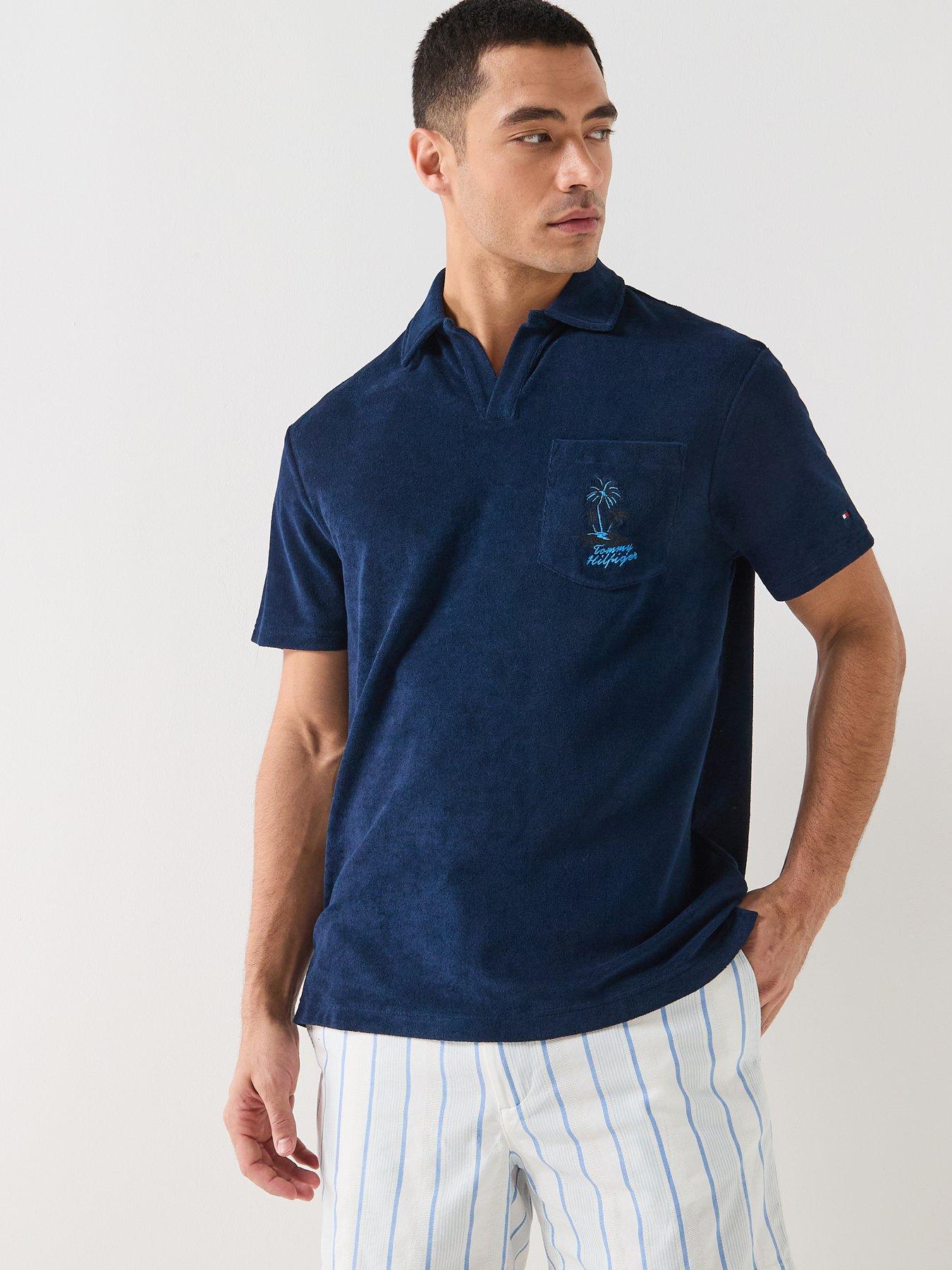 Tommy Hilfiger Towelling Back Graphic Polo Shirt, Navy, Size M, Men