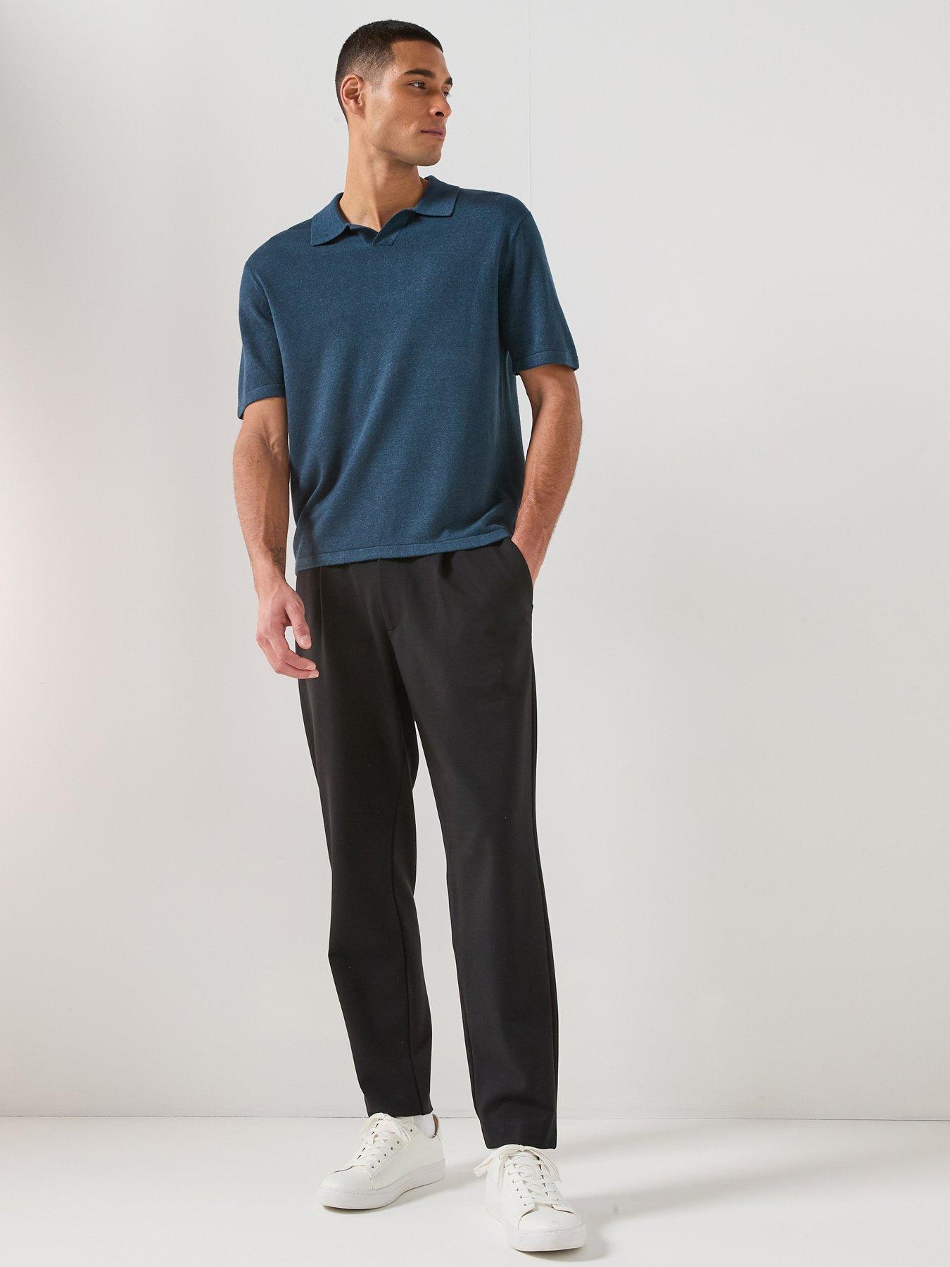 Image 3 of 6 of Calvin Klein Open Collar Linen Blend Knitted Polo Shirt - Navy