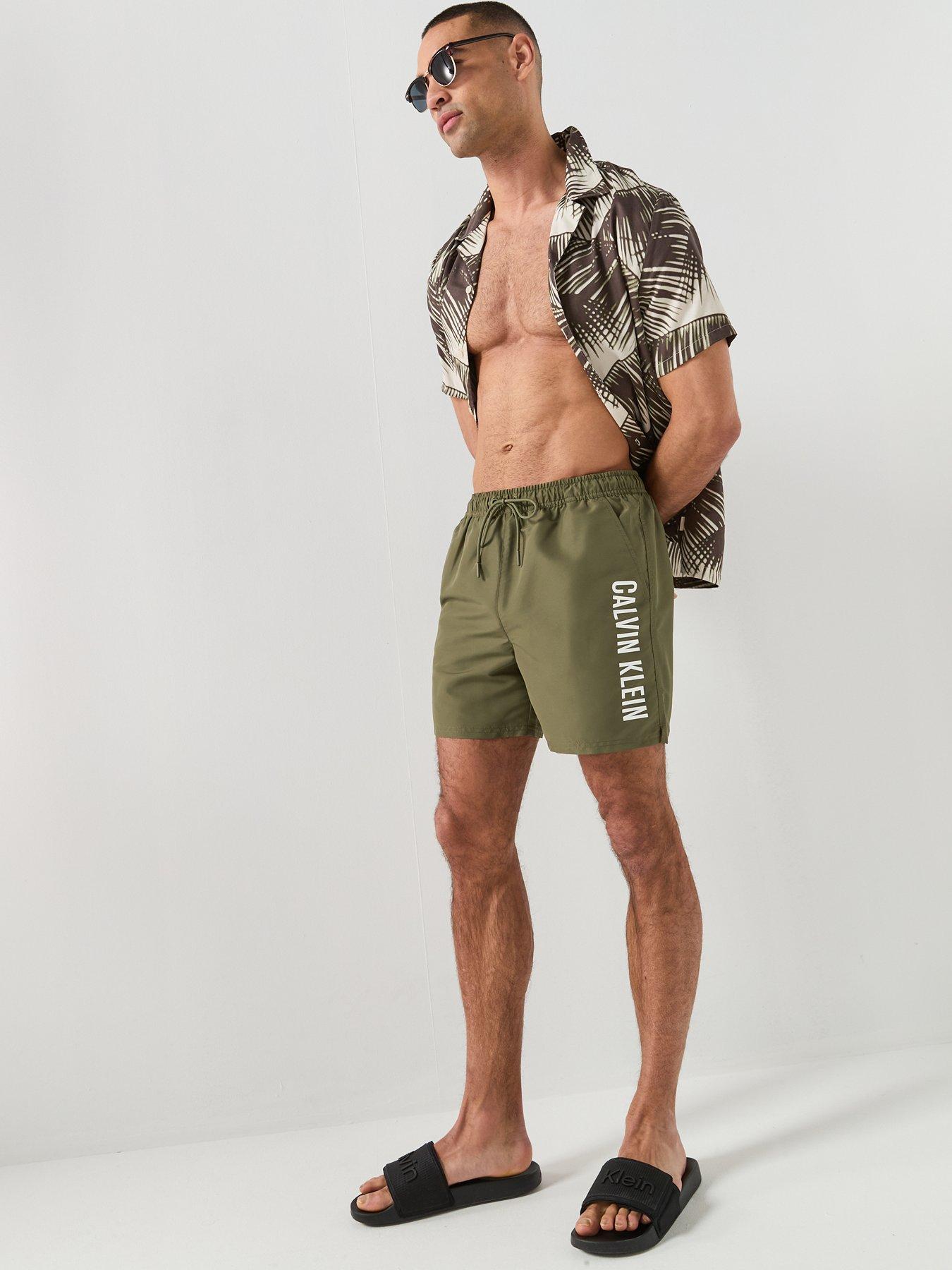 Image 3 of 6 of Calvin Klein Intense Power Side Logo Medium Swim Shorts - Green