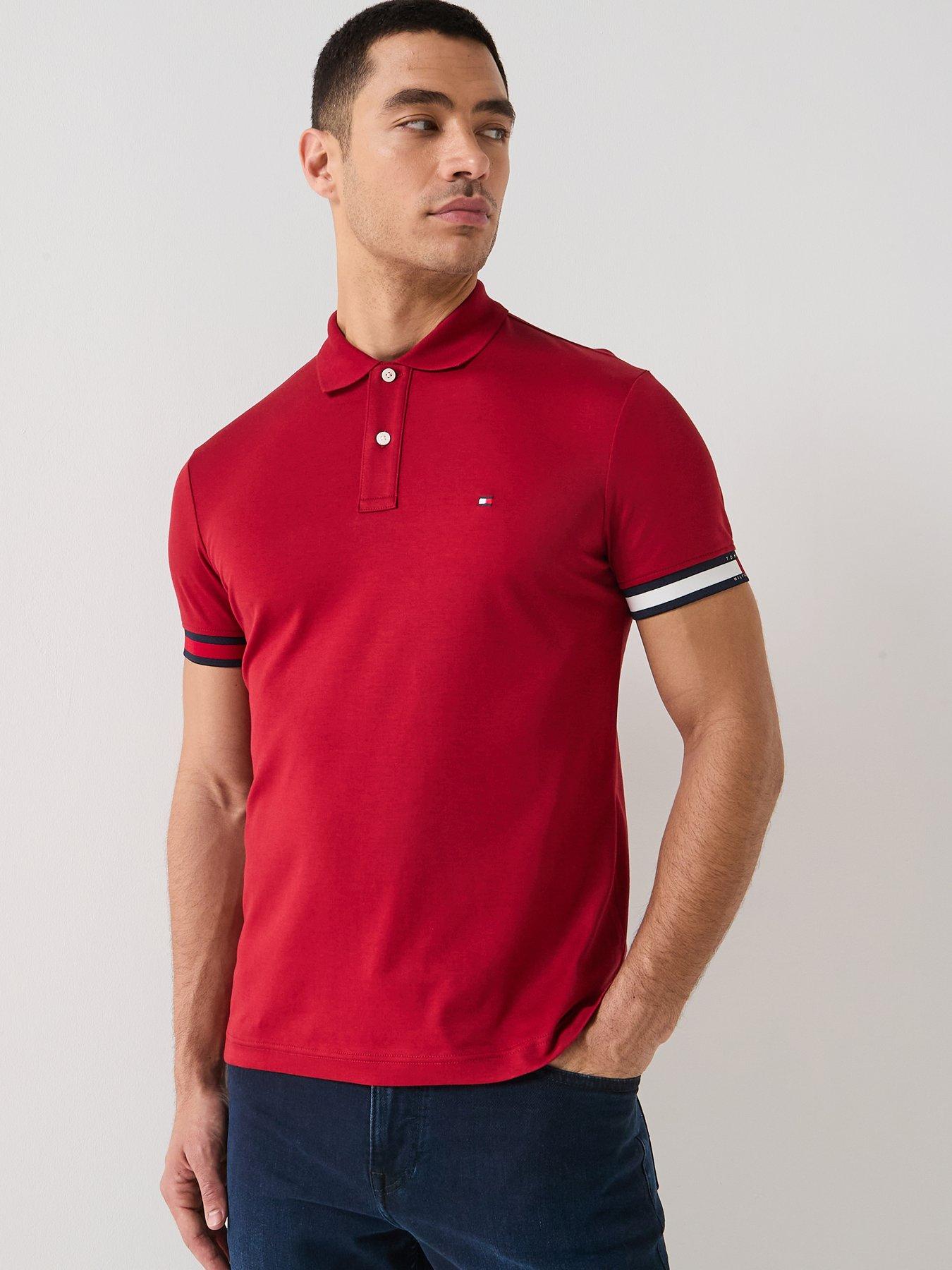 Tommy Hilfiger Liquid Cotton Flag Cuff Slim Fit Polo Shirt, Red, Size Xl, Men
