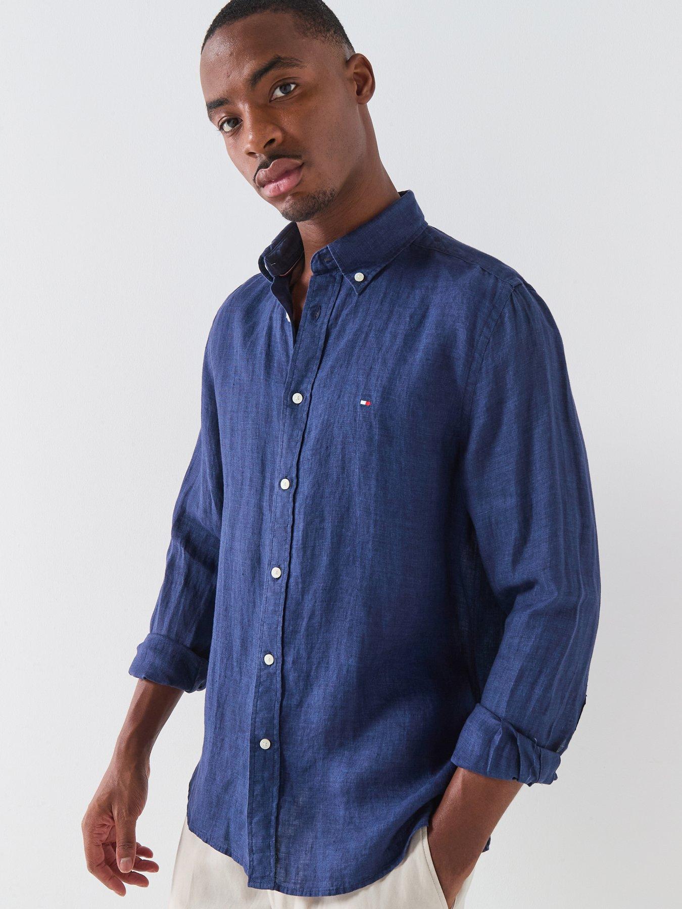 Tommy Hilfiger Pigment Dyed Linen Shirt, Navy, Size 2Xl, Men