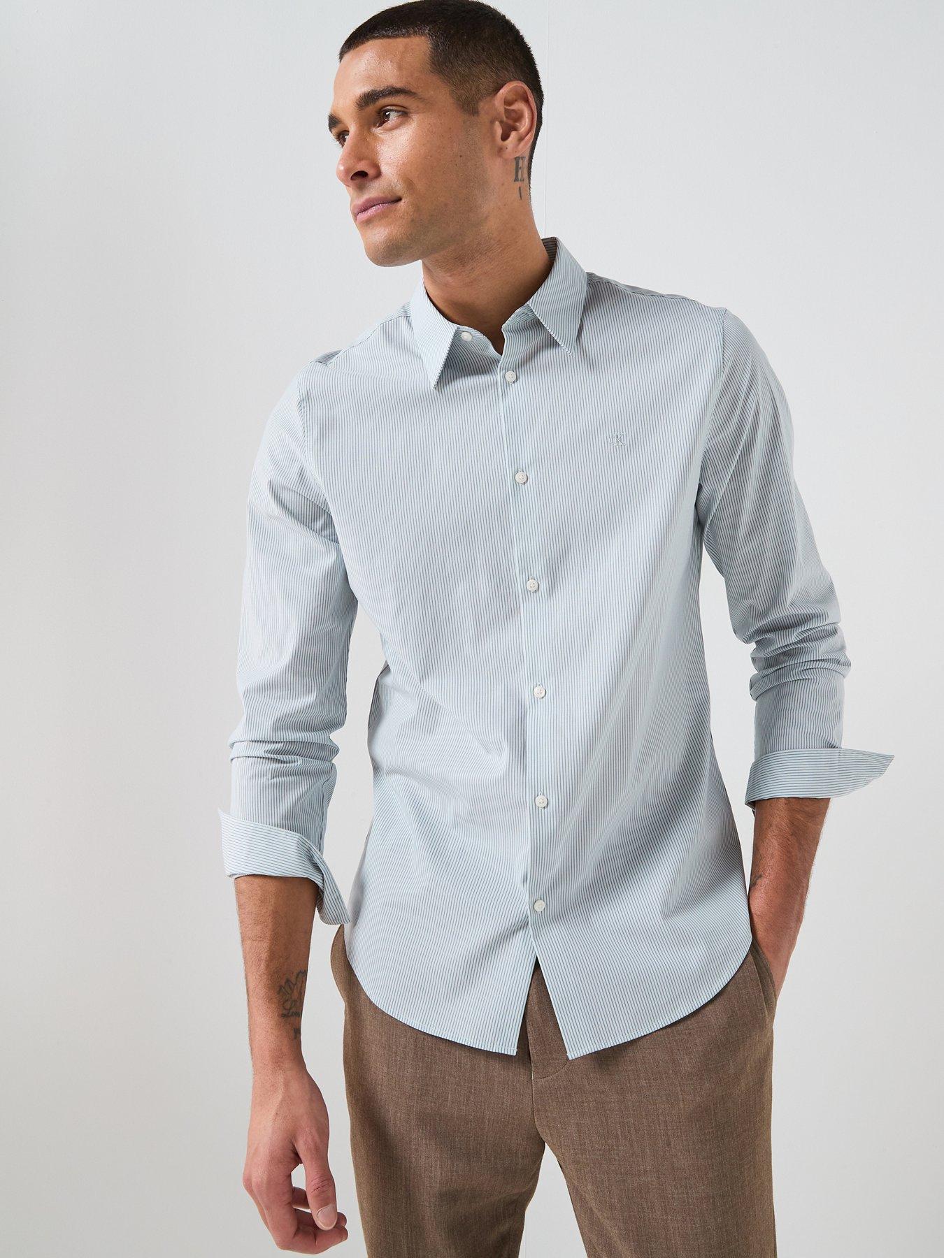 Calvin Klein Thin Stripe Stretch Slim Shirt - Light Blue