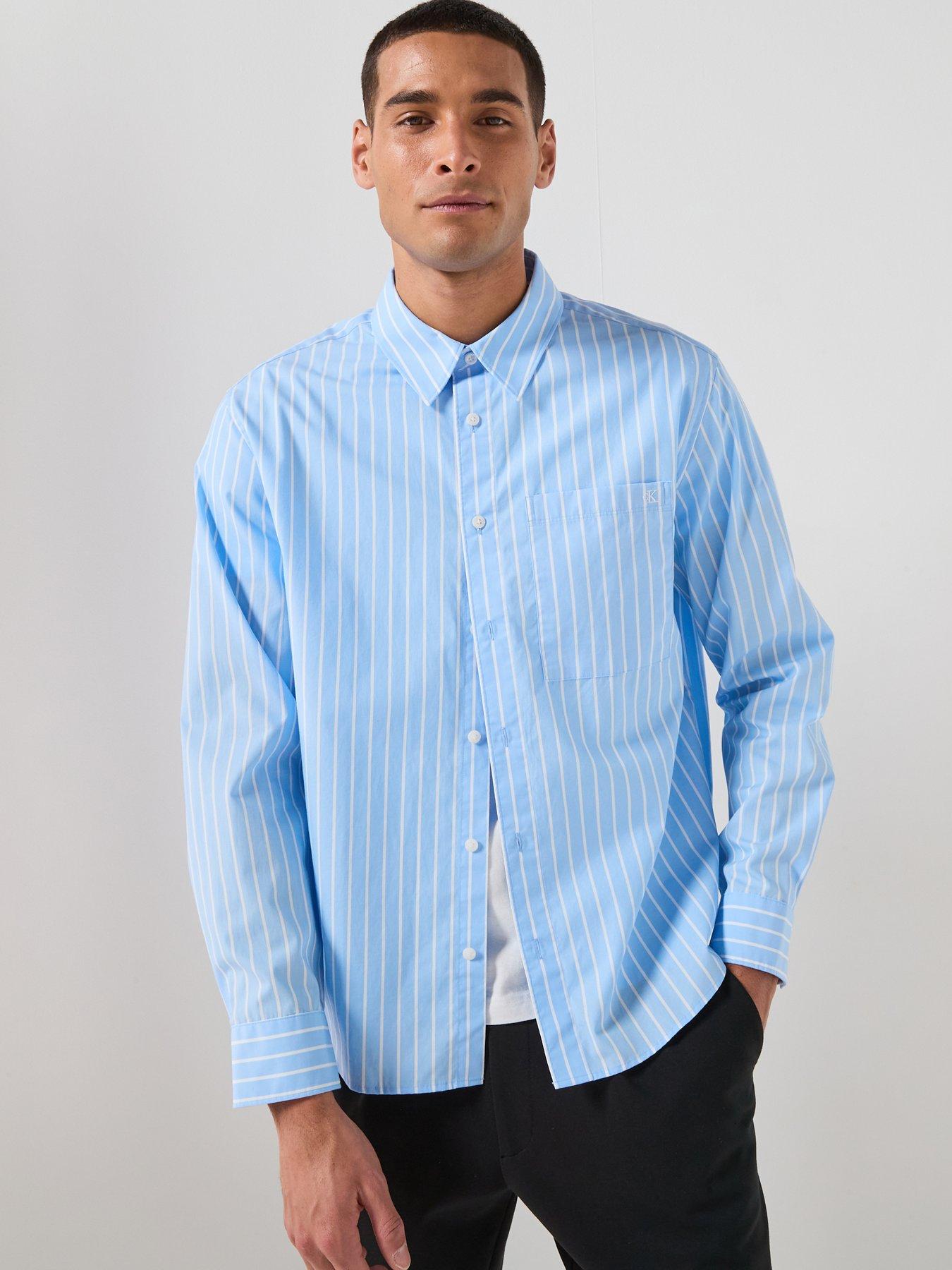 Calvin Klein Washed Stripe Poplin Shirt - Light Blue