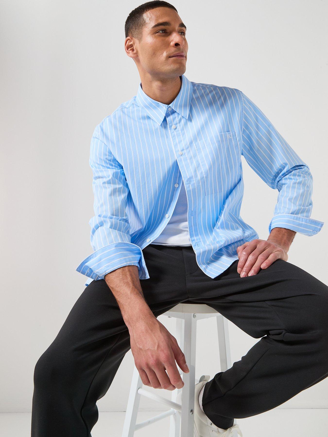 Image 4 of 6 of Calvin Klein Washed Stripe Poplin Shirt - Light Blue