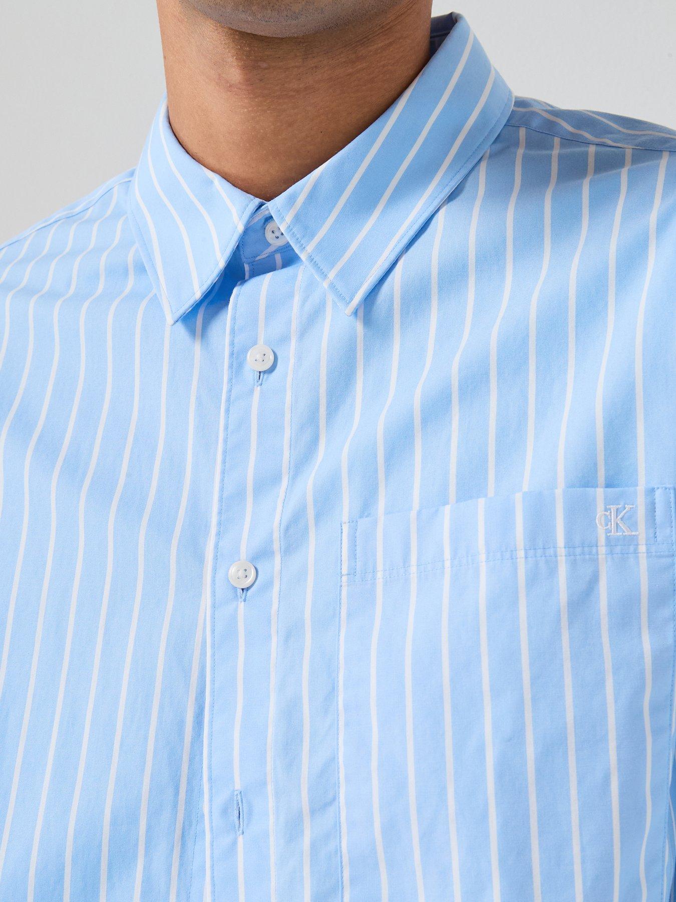 Image 5 of 6 of Calvin Klein Washed Stripe Poplin Shirt - Light Blue