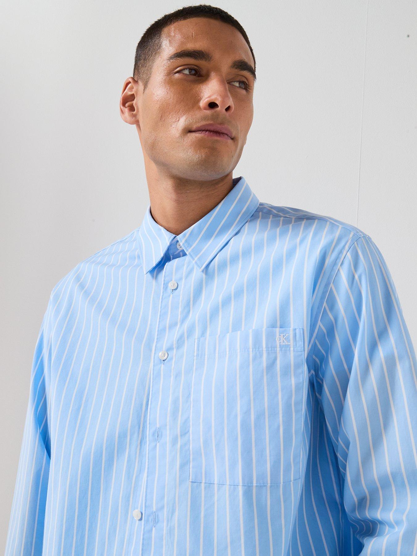 Image 6 of 6 of Calvin Klein Washed Stripe Poplin Shirt - Light Blue