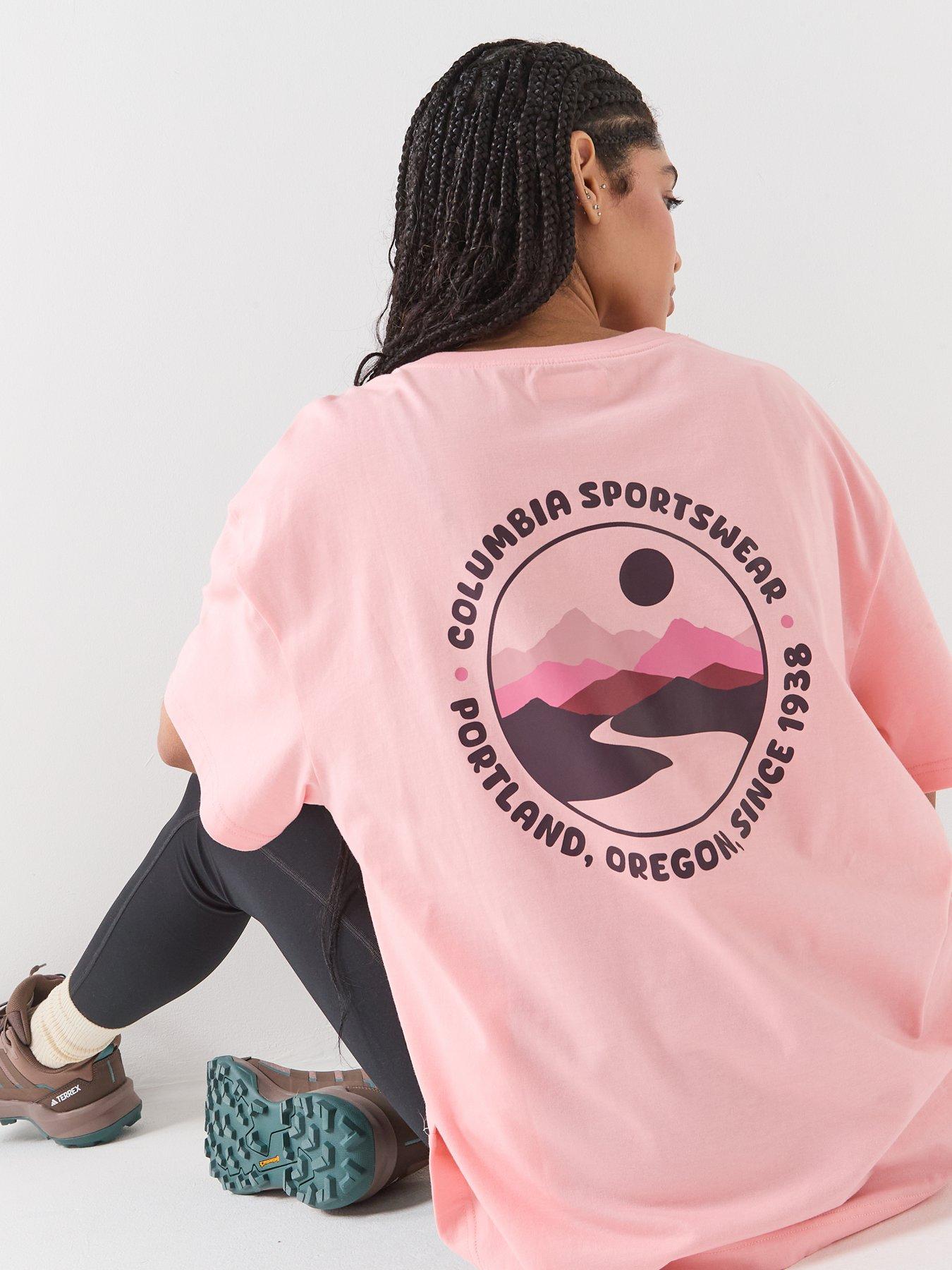Image 2 of 6 of Columbia Womens Rolling Bend Graphic Oversized T-Shirt - Pink