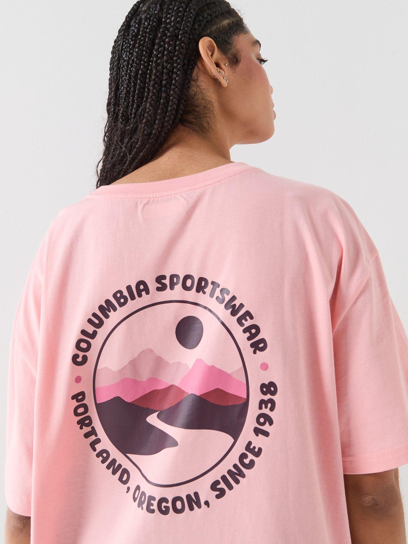 Image 4 of 6 of Columbia Womens Rolling Bend Graphic Oversized T-Shirt - Pink