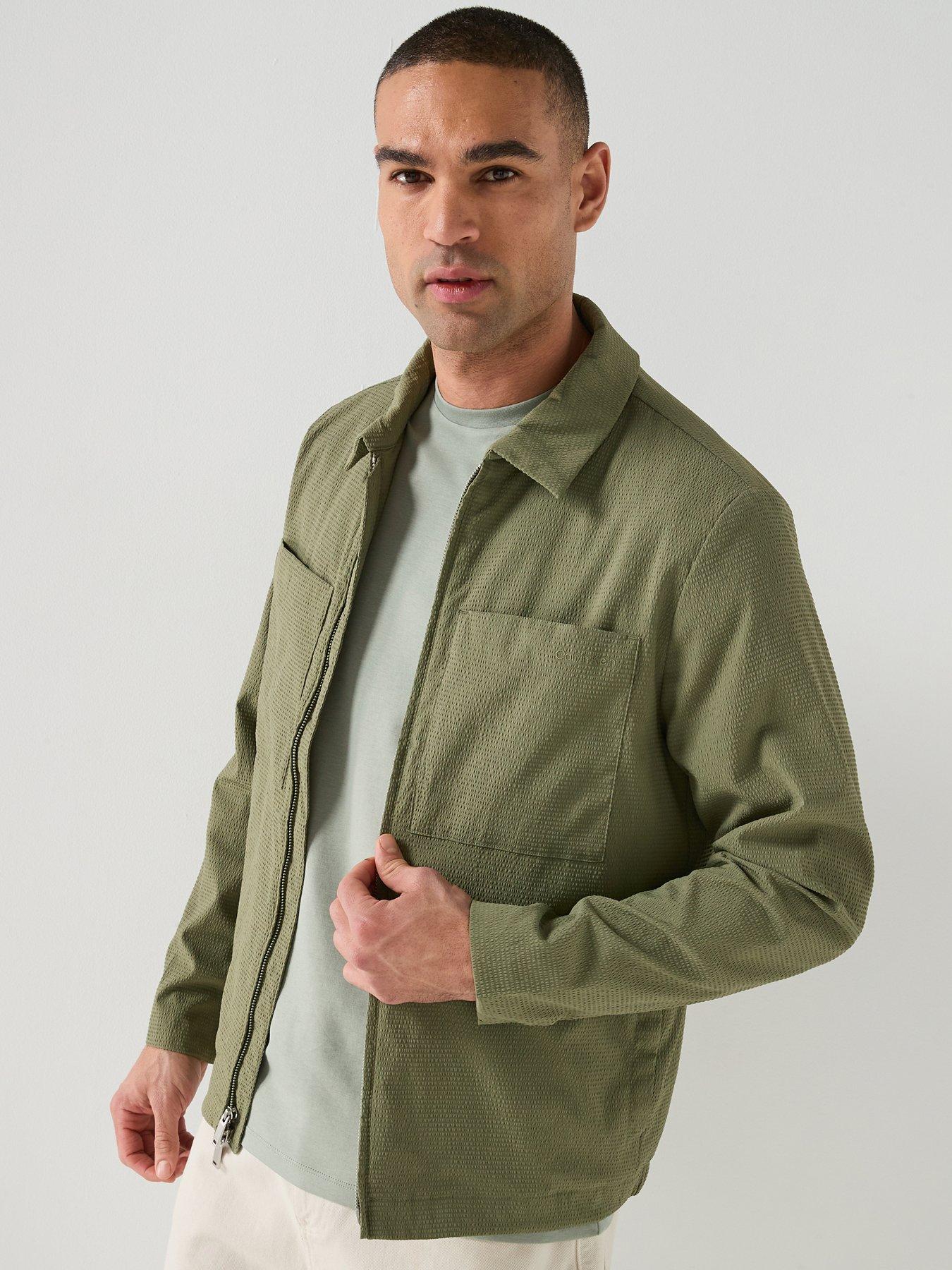 Calvin Klein Seersucker Zip Through Blouson Jacket - Green
